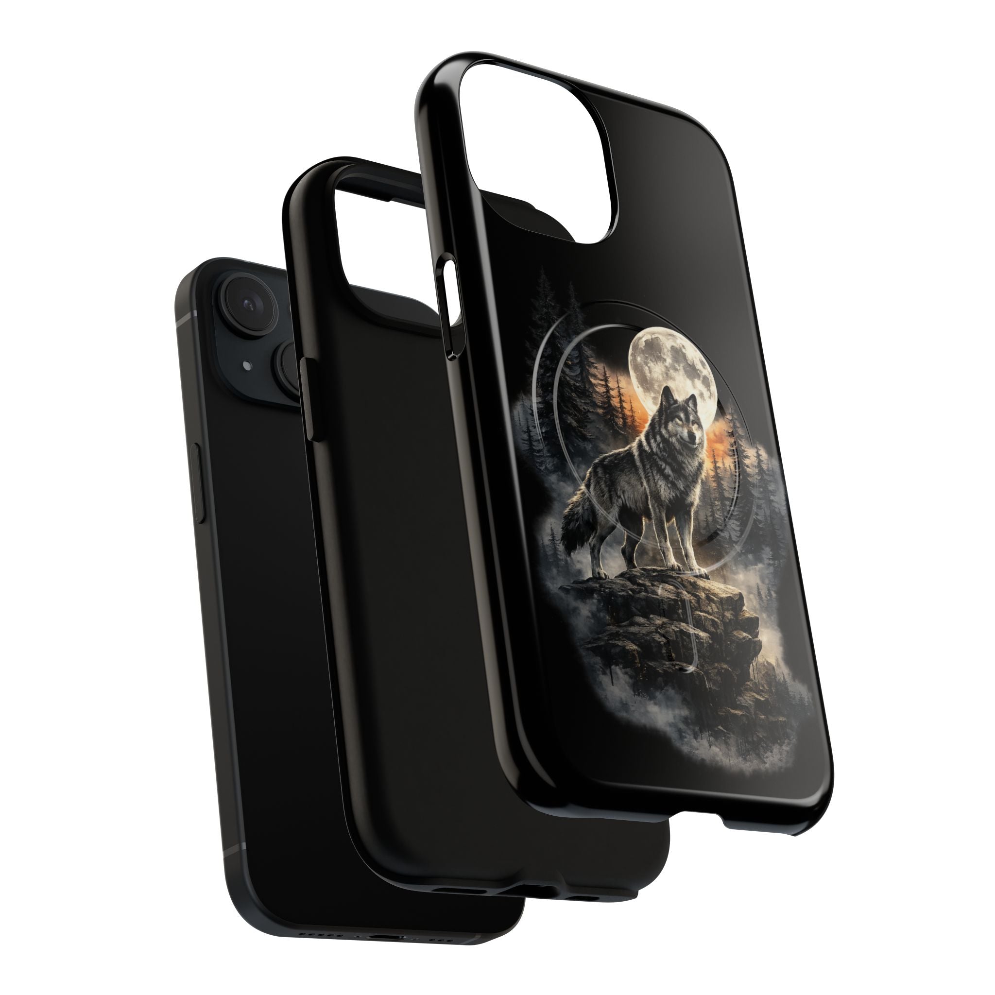 Wolf Moon Tough Magnetic Phone Case — Protective Magnetic iPhone Cover with Full Moon Forest Design