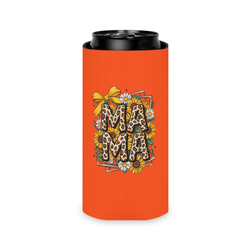 Mama Leopard Floral Can Cooler – Orange Insulated Beer Koozie for Mom, Mother’s Day Gift
