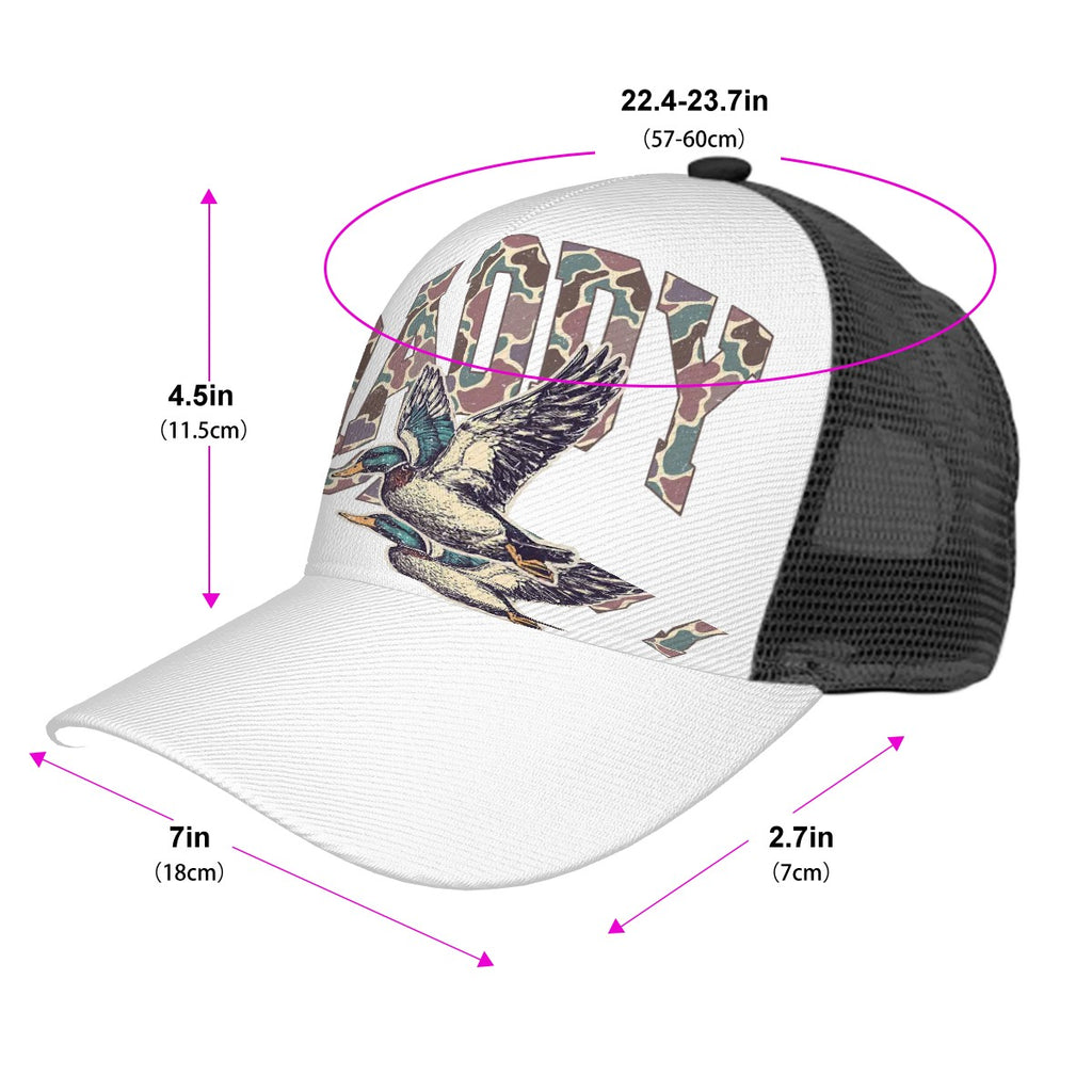 Mesh Baseball Cap (Full Pattern) Mallard Duck Hunting Dad Retro Camouflage Daddy Father's Day TShirt