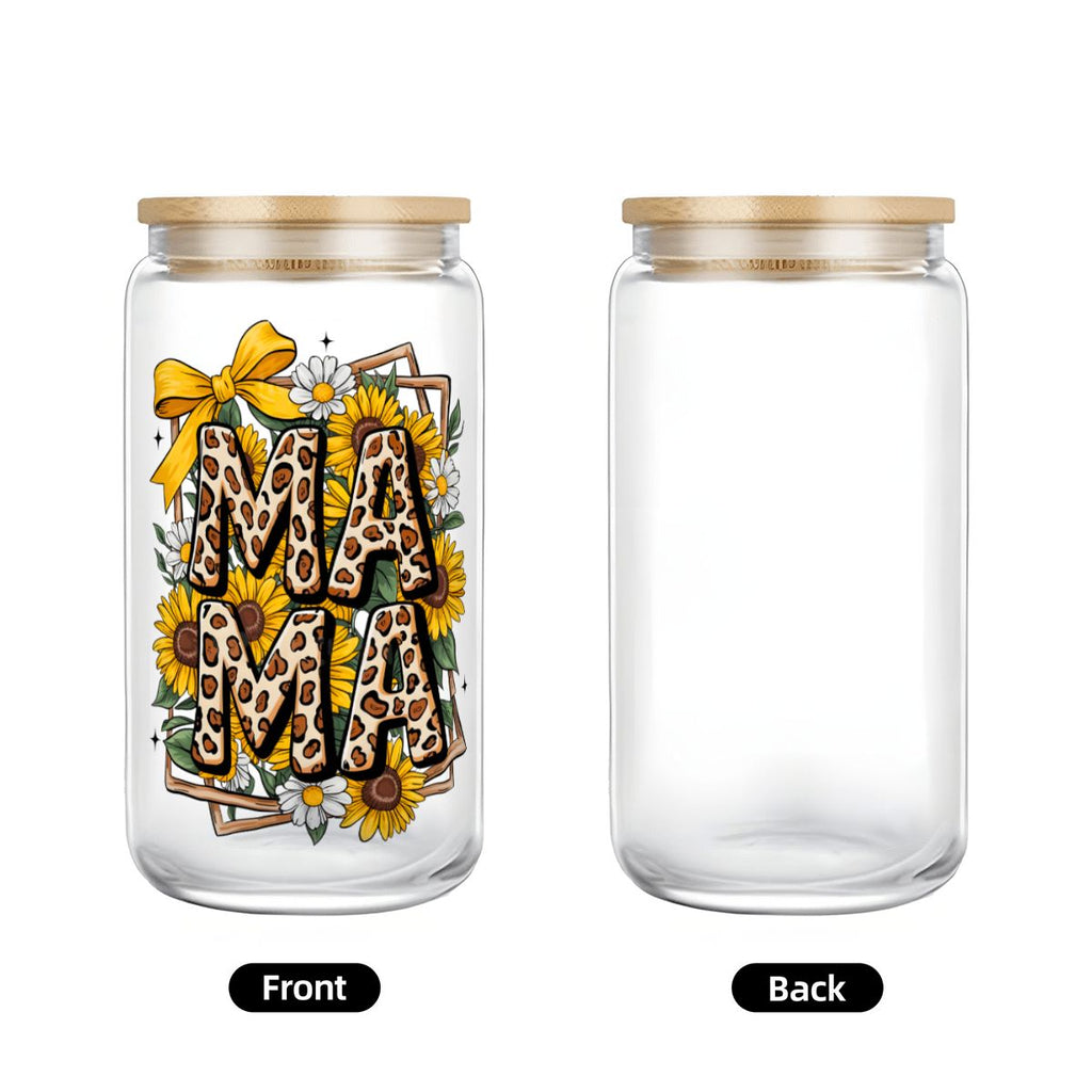 Glass Tumbler with Straw  Bamboo Lid  (16oz) Mama