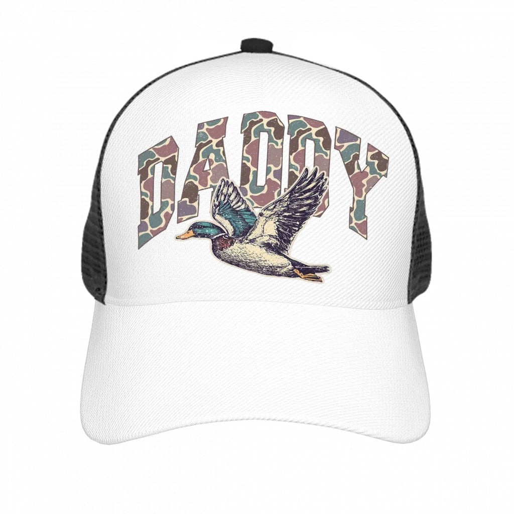 Mesh Baseball Cap (Full Pattern) Mallard Duck Hunting Dad Retro Camouflage Daddy Father's Day TShirt