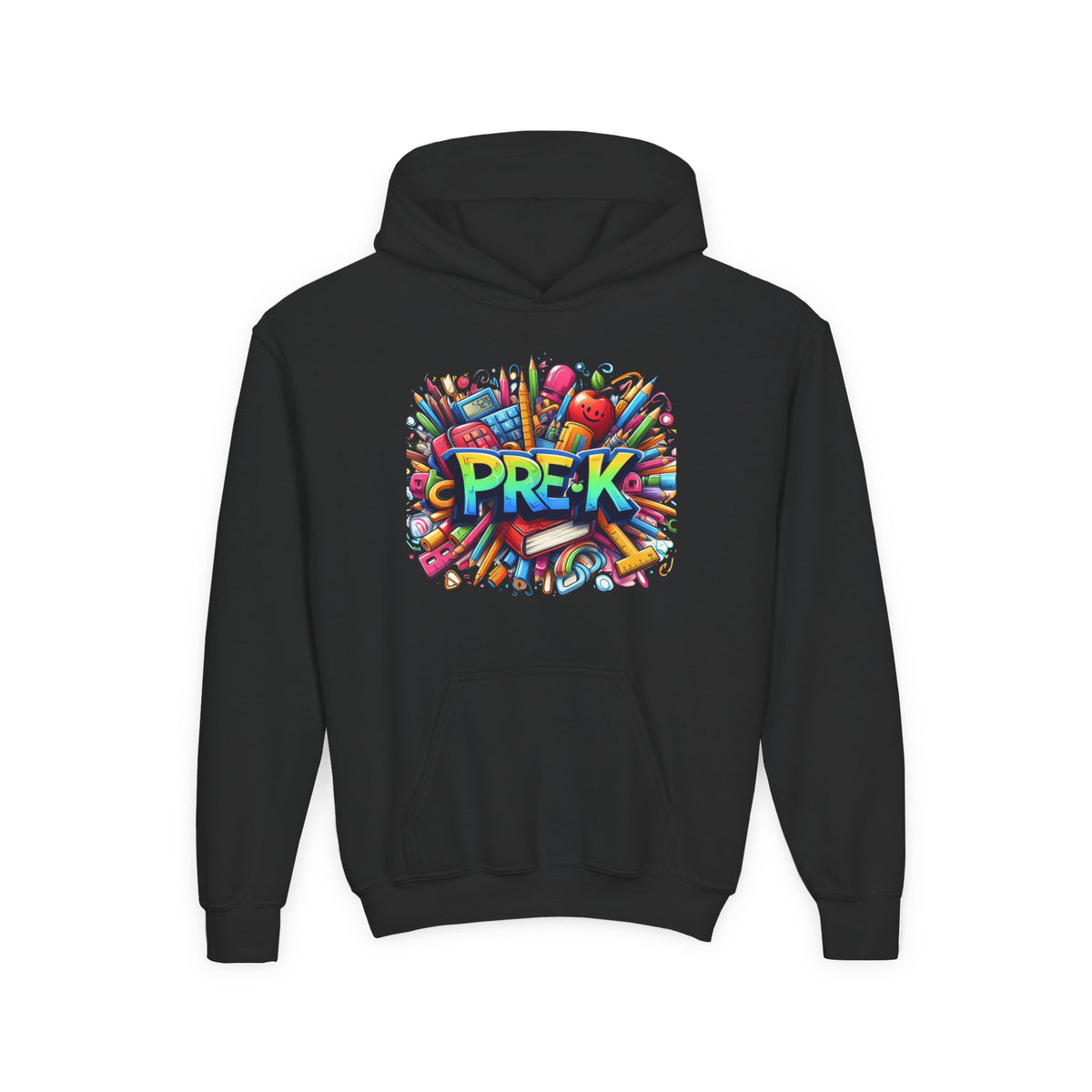 Pre-K Kids Hoodie - Colorful School Supplies Design, Preschool Back-to-School Sweatshirt