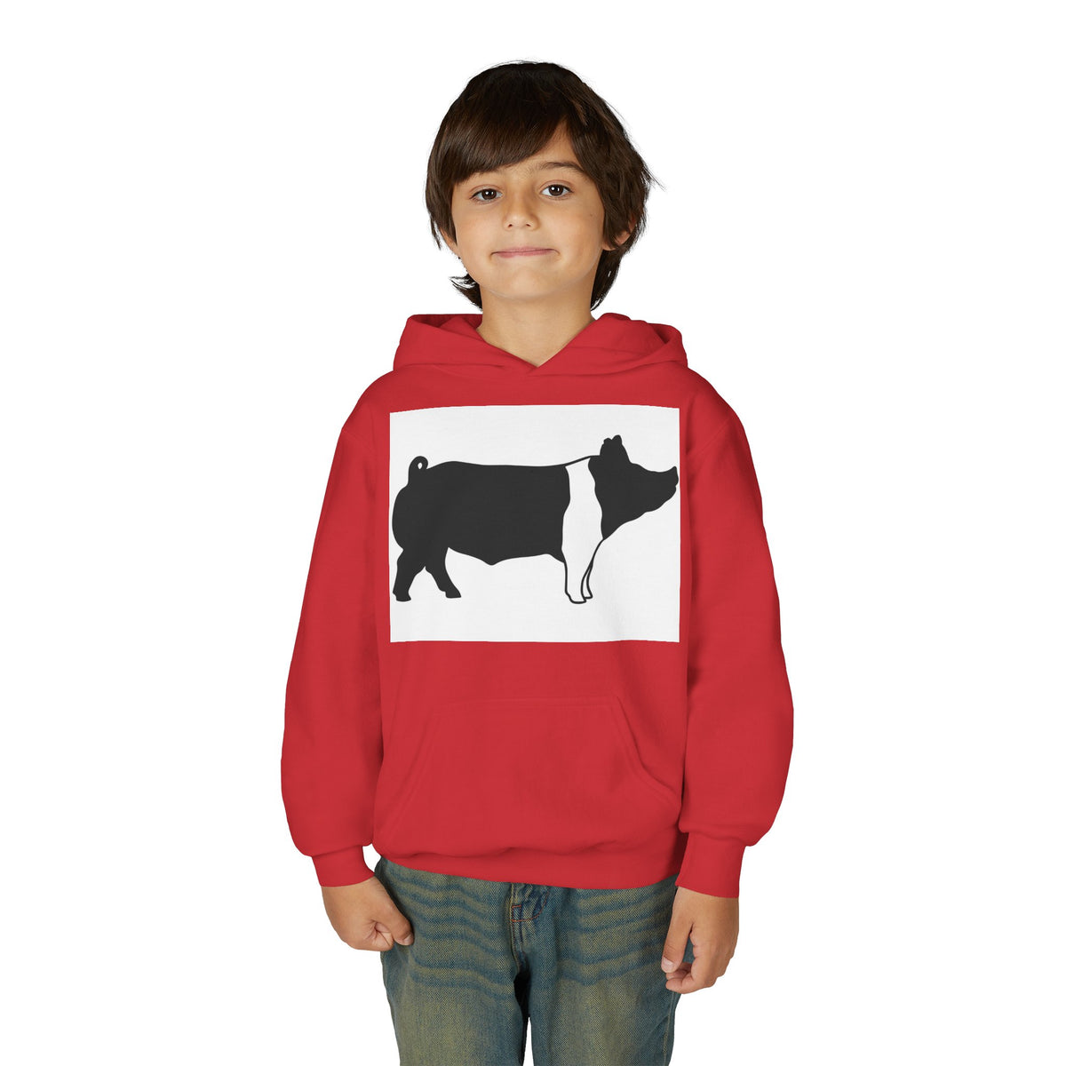 Youth Pig Silhouette Hoodie — Farm Animal Kids Sweatshirt