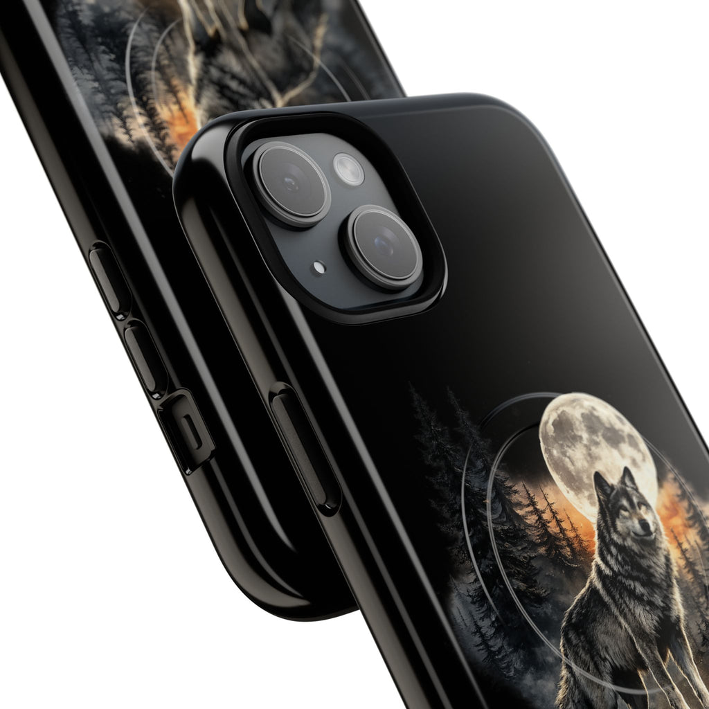 Wolf Moon Tough Magnetic Phone Case — Protective Magnetic iPhone Cover with Full Moon Forest Design