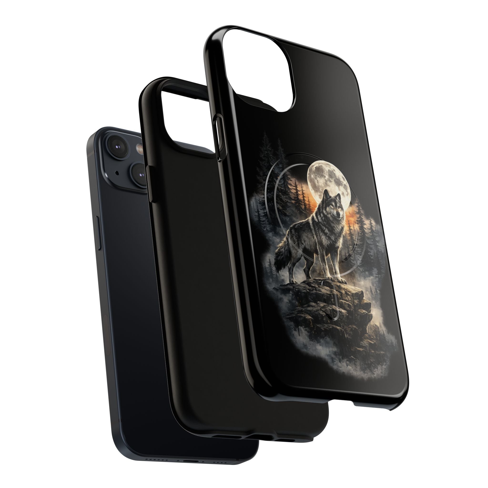 Wolf Moon Tough Magnetic Phone Case — Protective Magnetic iPhone Cover with Full Moon Forest Design