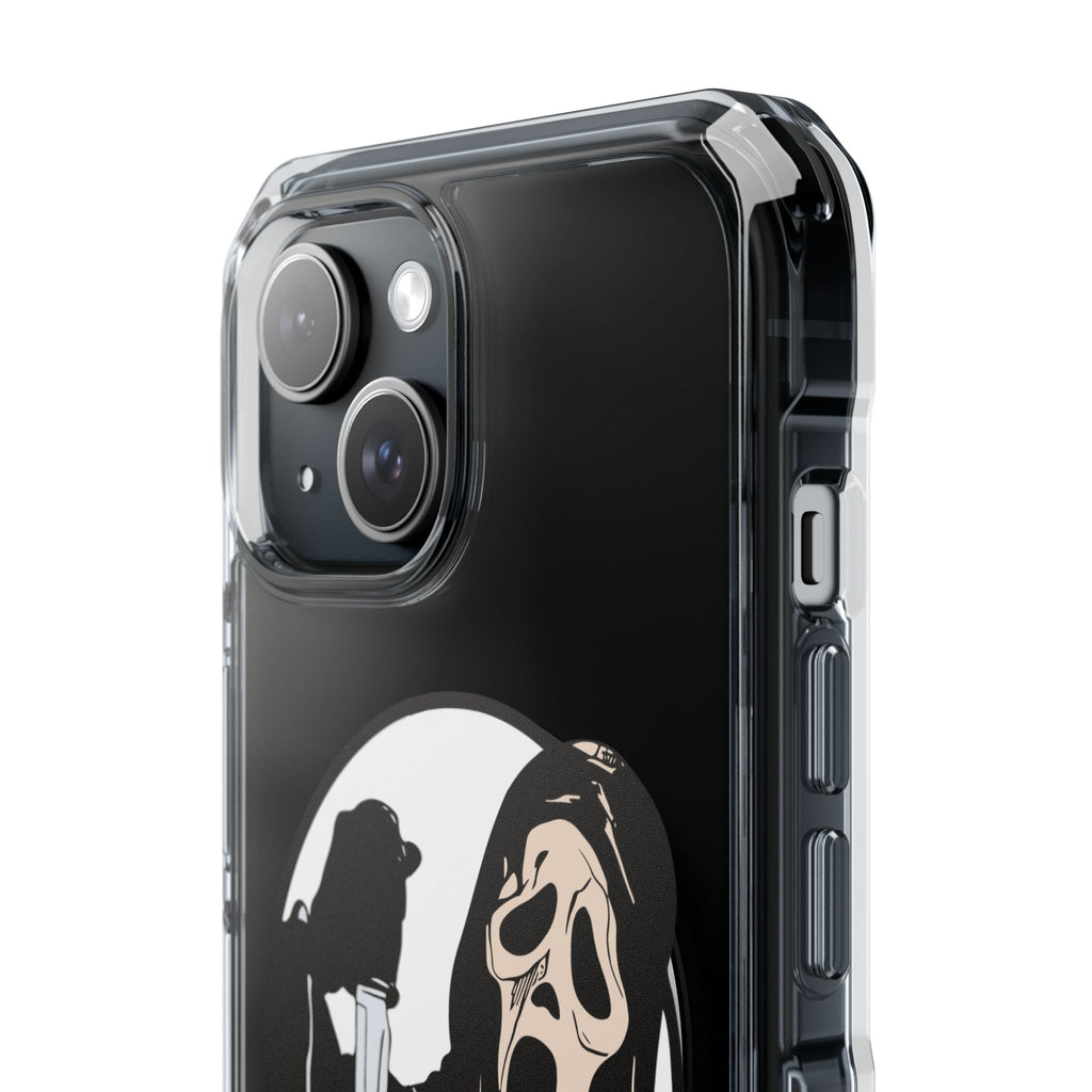 Clear Magnetic Phone Case — Scream Mask & Knife Horror Design