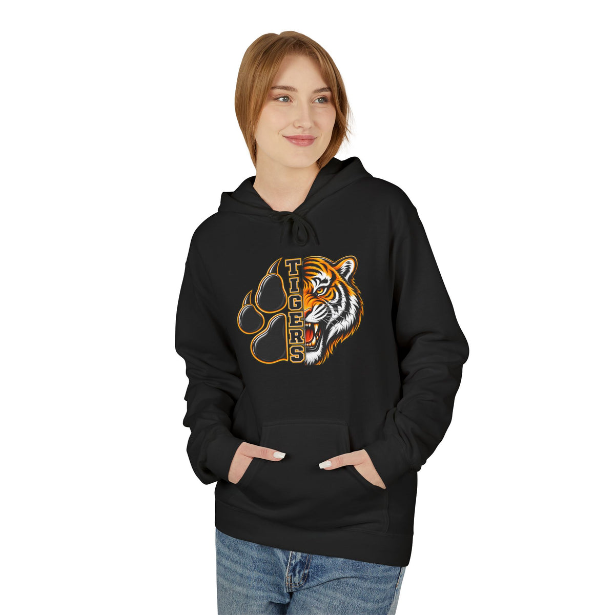 Tiger Paw Split Face Hoodie — Vintage Bengal Tiger Graphic Sweatshirt