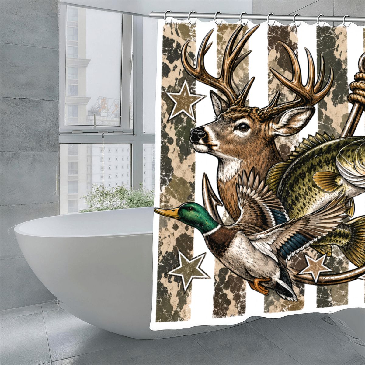 Shower Curtain 70.8"x70.8" (Made in USA) DeerFish