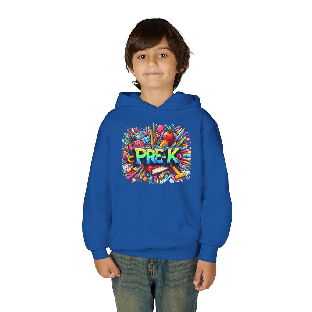 Pre-K Kids Hoodie - Colorful School Supplies Design, Preschool Back-to-School Sweatshirt