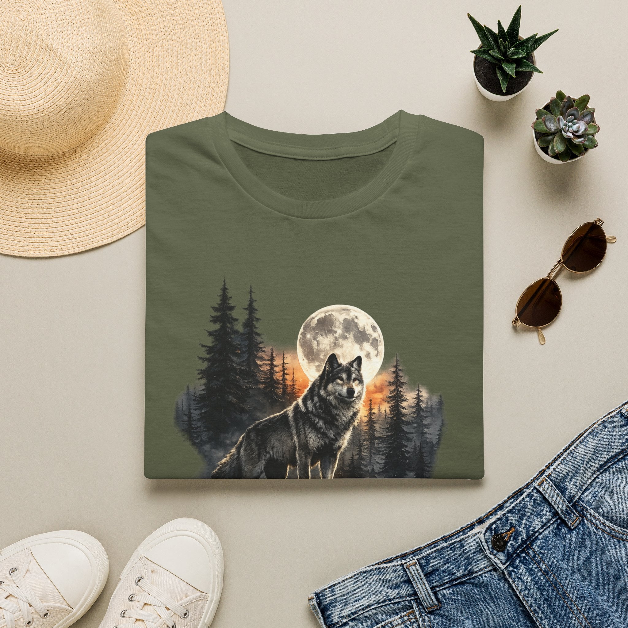 Wolf Moon T‑Shirt — Howling Wolf Forest Graphic Tee