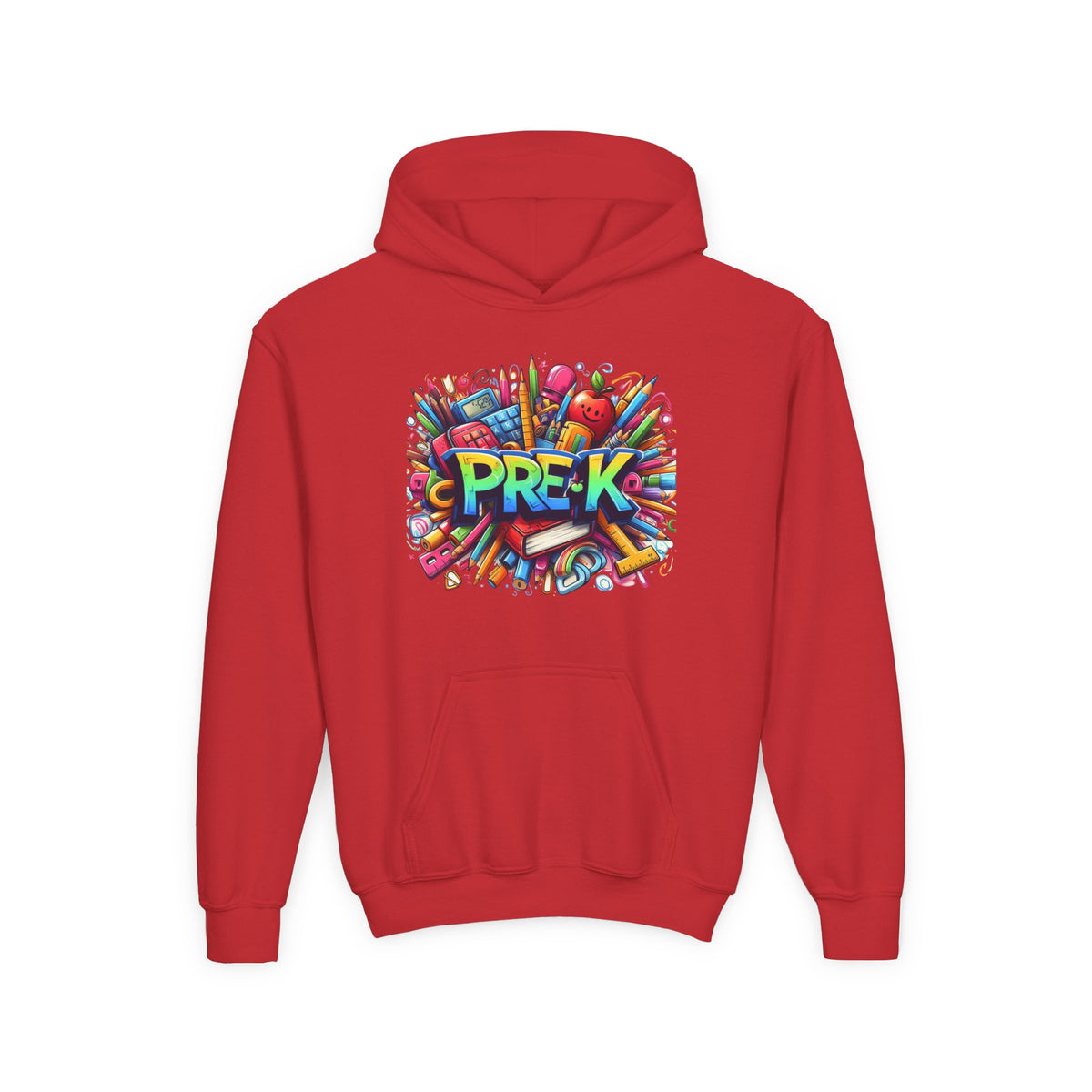 Pre-K Kids Hoodie - Colorful School Supplies Design, Preschool Back-to-School Sweatshirt
