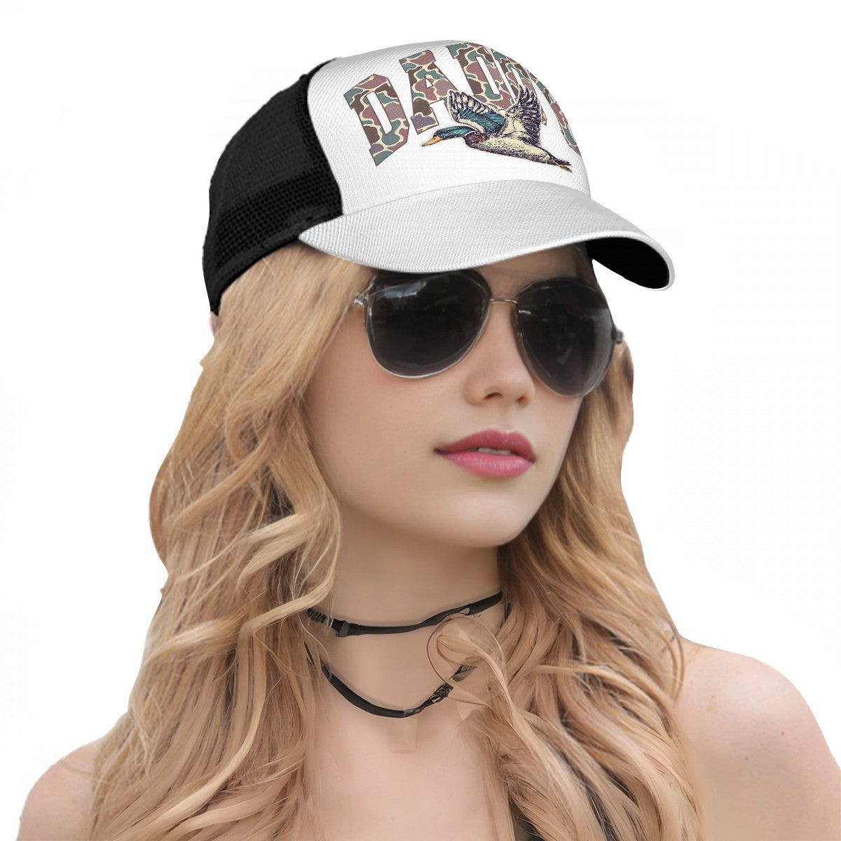 Mesh Baseball Cap (Full Pattern) Mallard Duck Hunting Dad Retro Camouflage Daddy Father's Day TShirt