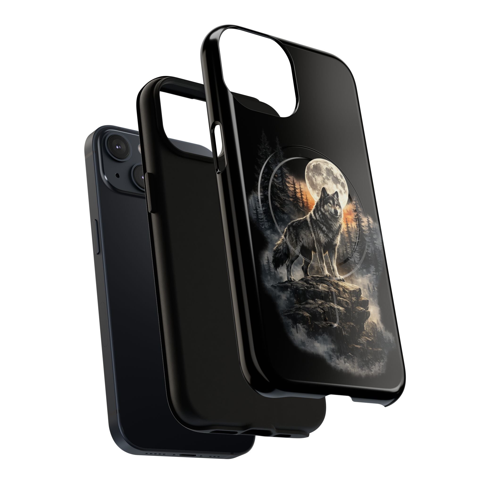 Wolf Moon Tough Magnetic Phone Case — Protective Magnetic iPhone Cover with Full Moon Forest Design