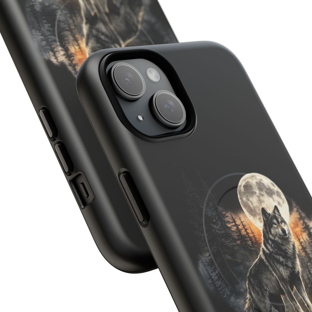 Wolf Moon Tough Magnetic Phone Case — Protective Magnetic iPhone Cover with Full Moon Forest Design