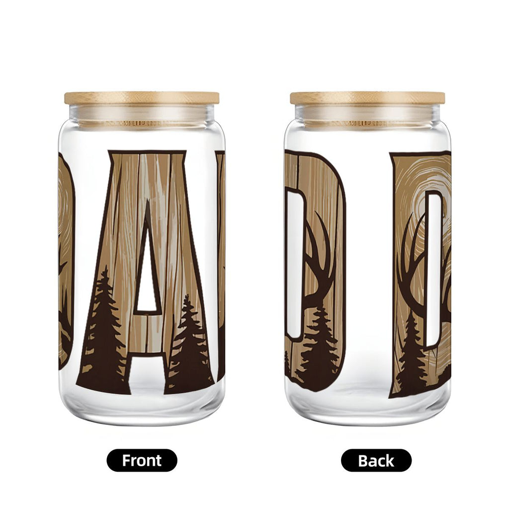 Glass Tumbler with Straw  Bamboo Lid  (16oz) Mama Hunting Dad Deer Camouflage Camo Waterfowl Deer Camo Men TShirt