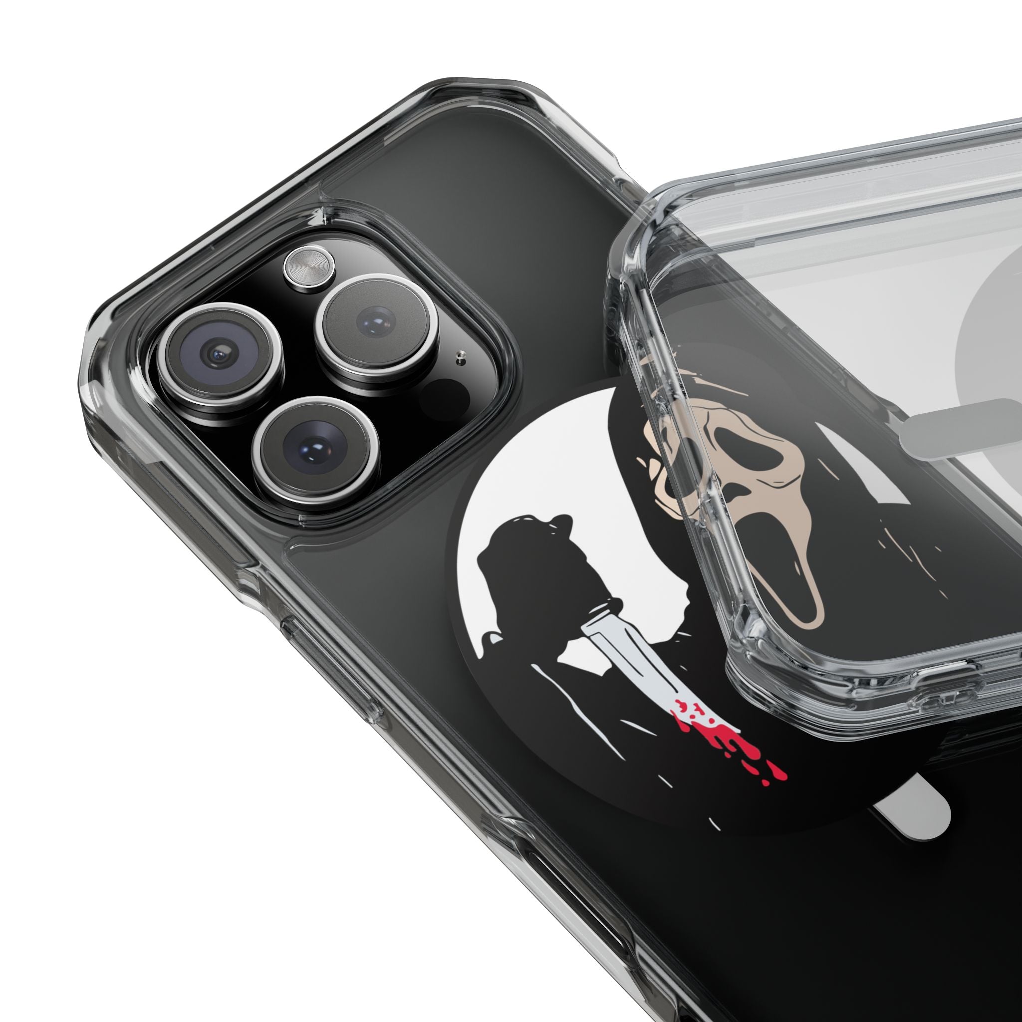 Clear Magnetic Phone Case — Scream Mask & Knife Horror Design
