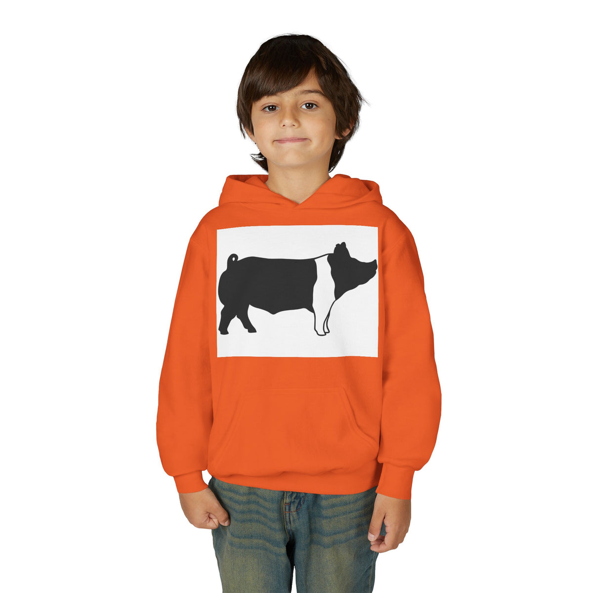 Youth Pig Silhouette Hoodie — Farm Animal Kids Sweatshirt