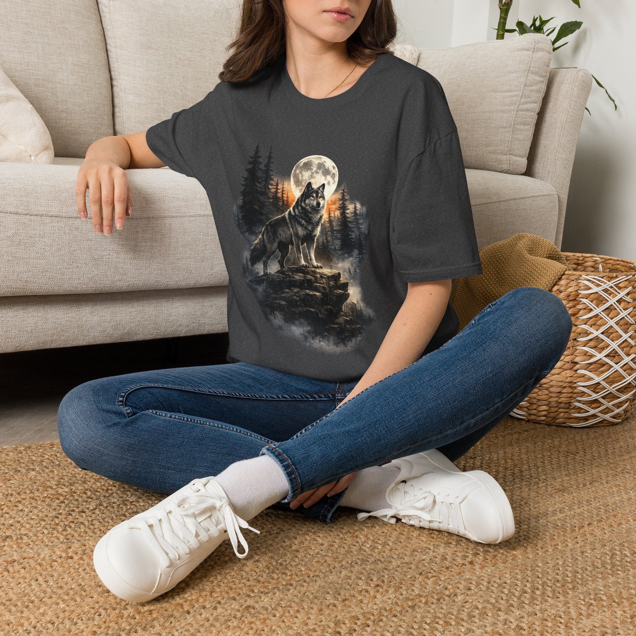 Wolf Moon T‑Shirt — Howling Wolf Forest Graphic Tee