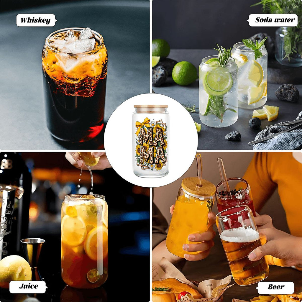Glass Tumbler with Straw  Bamboo Lid  (16oz) Mama