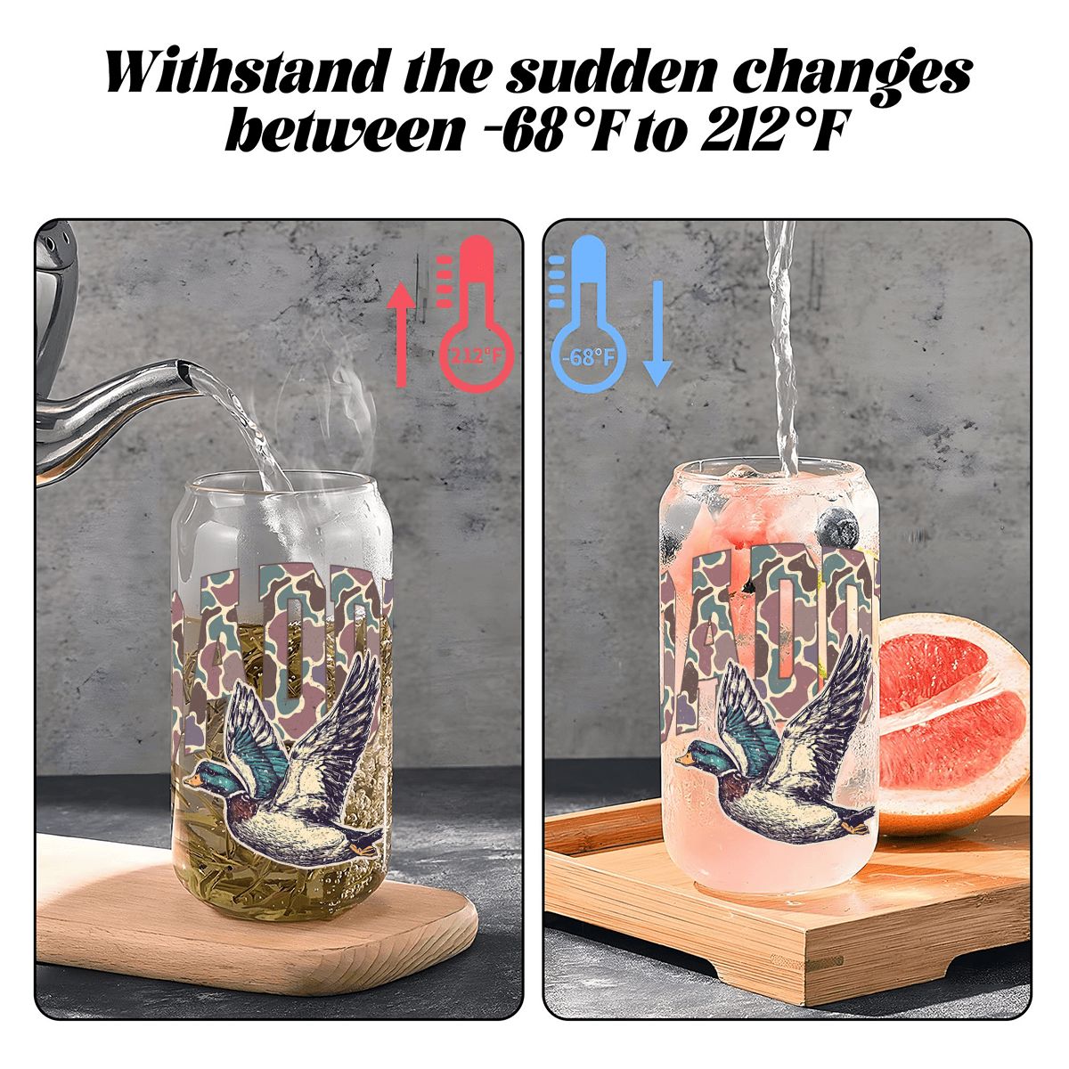 Glass Tumbler with Straw  Bamboo Lid  (16oz) Mama Hunting Dad Deer Camouflage Camo Waterfowl Deer Camo Men TShirt Mallard Duck Hunting Dad Retro Camouflage Daddy Father's Day TShirt