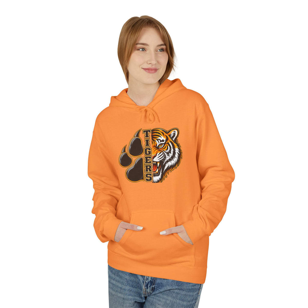 Tiger Paw Split Face Hoodie — Vintage Bengal Tiger Graphic Sweatshirt