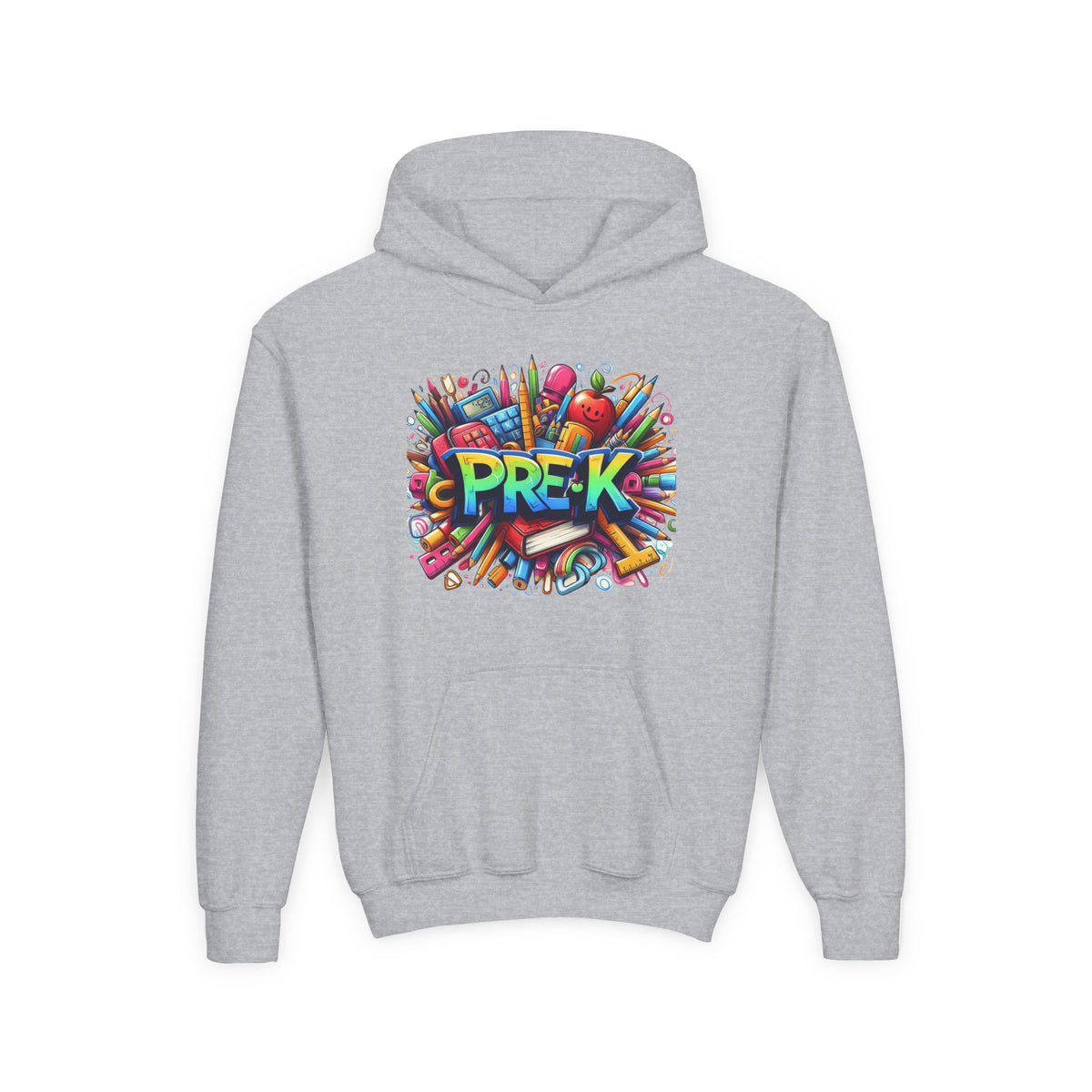 Pre-K Kids Hoodie - Colorful School Supplies Design, Preschool Back-to-School Sweatshirt