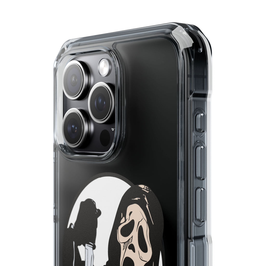 Clear Magnetic Phone Case — Scream Mask & Knife Horror Design