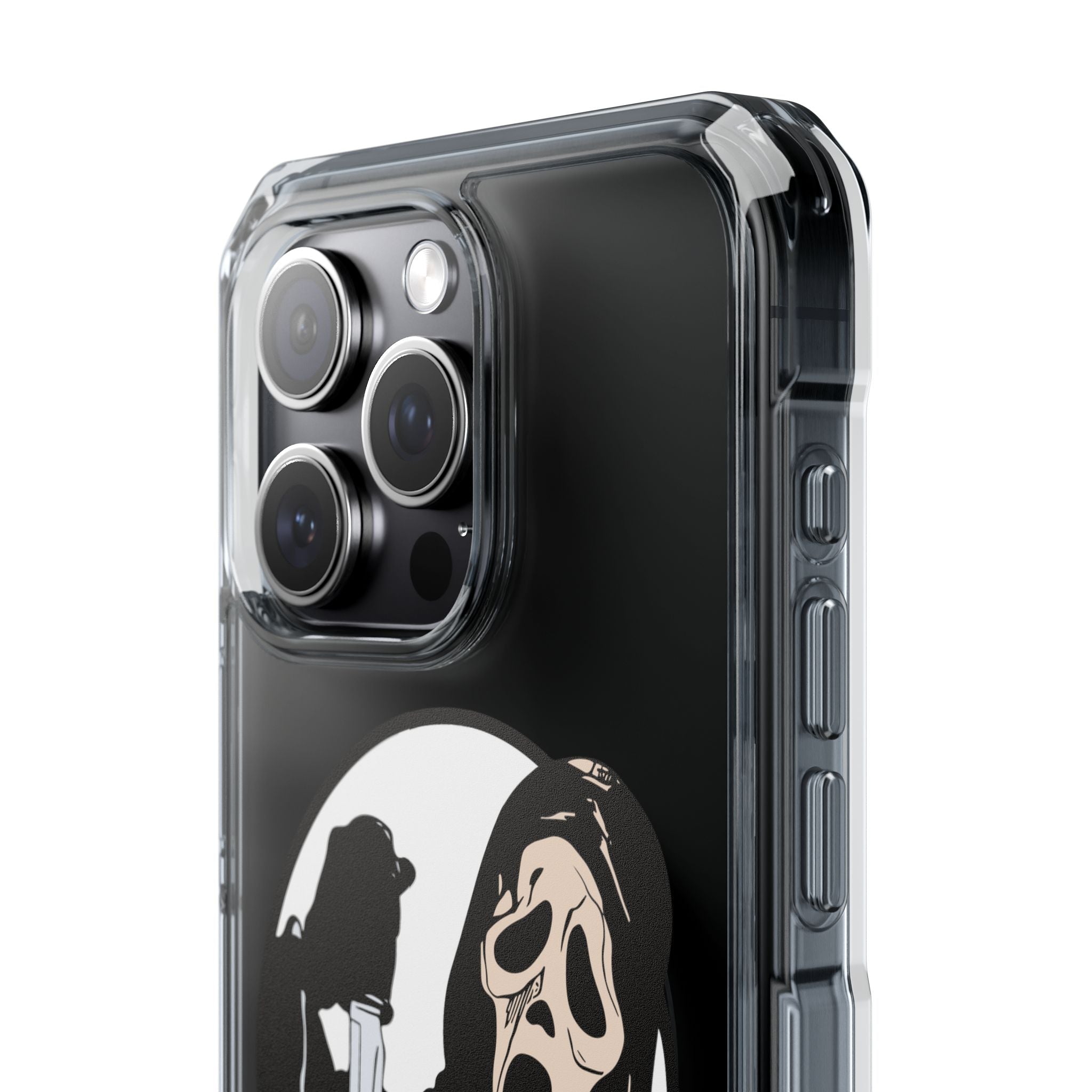 Clear Magnetic Phone Case — Scream Mask & Knife Horror Design