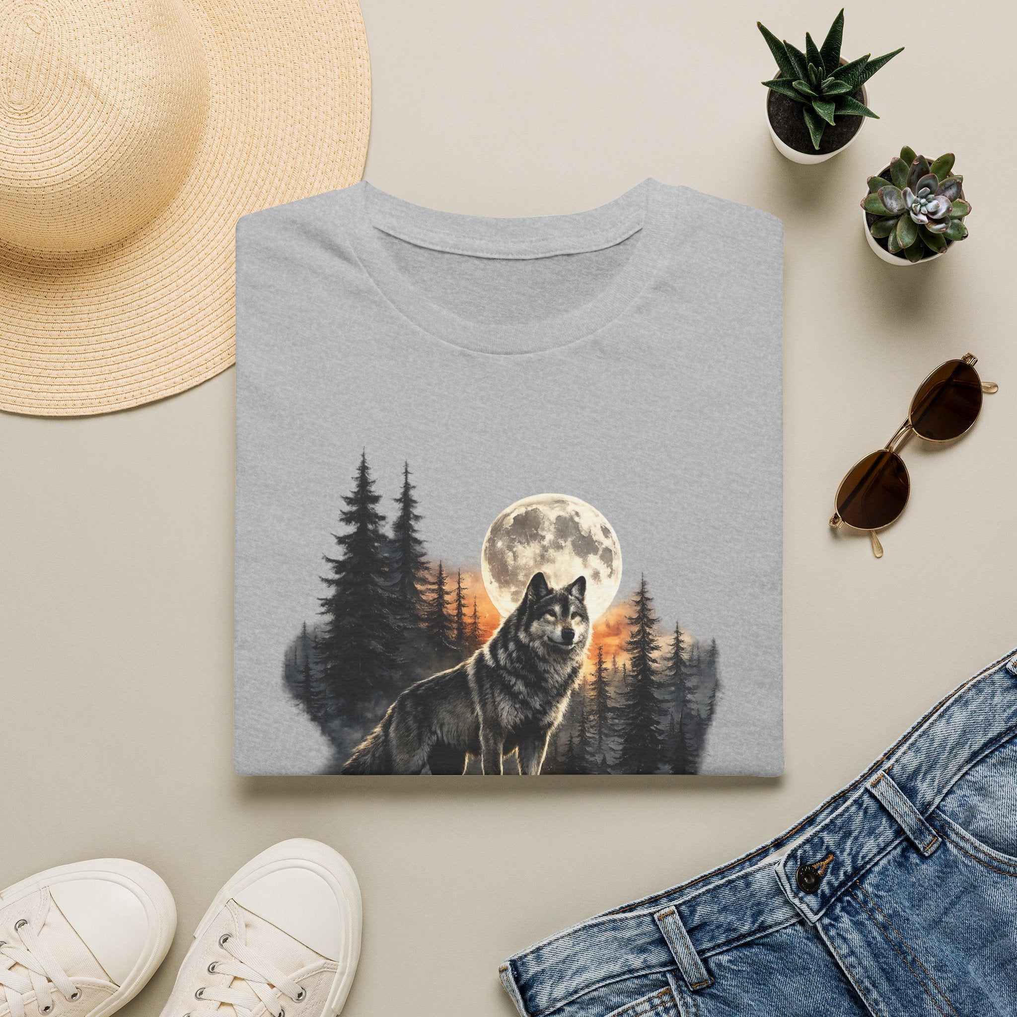 Wolf Moon T‑Shirt — Howling Wolf Forest Graphic Tee