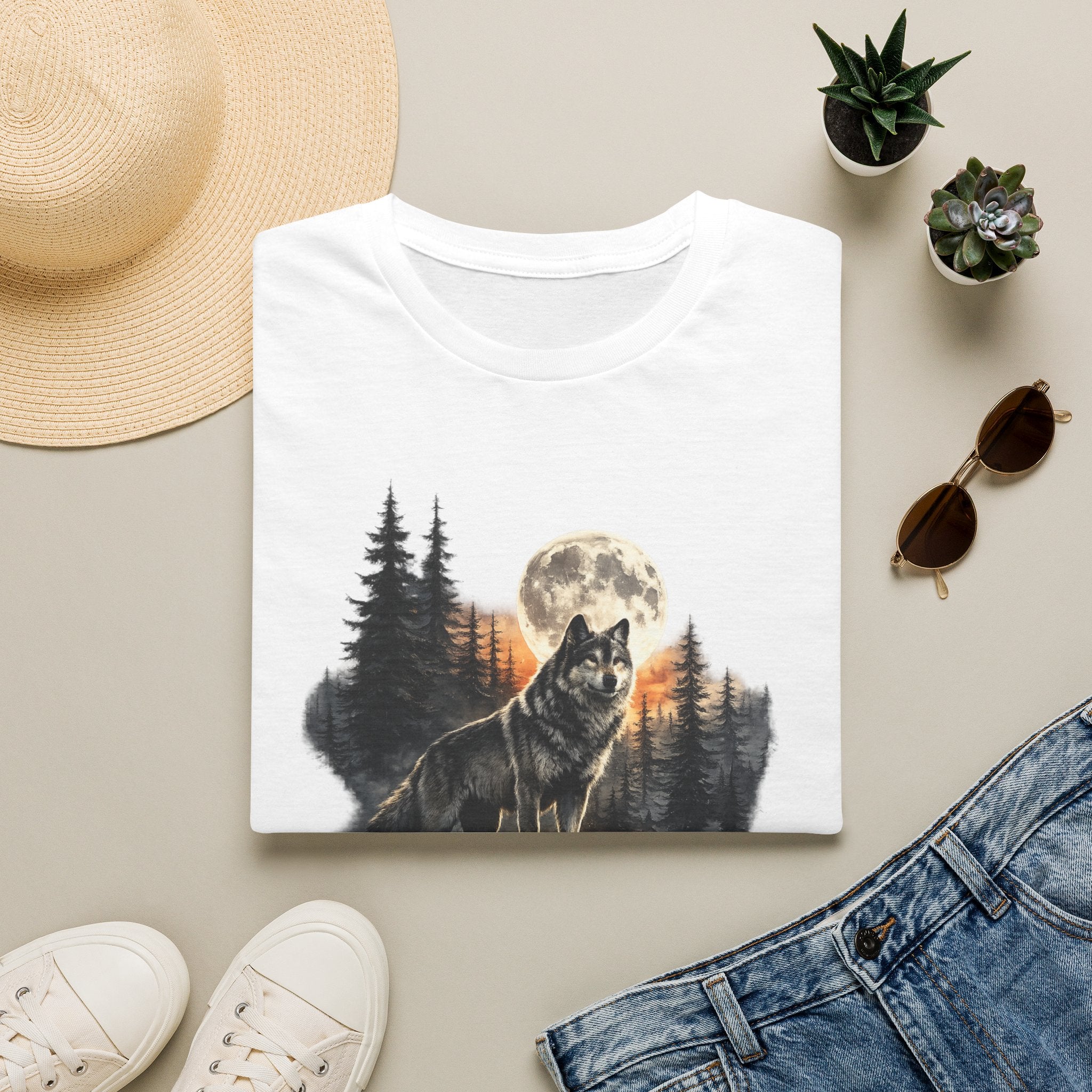 Wolf Moon T‑Shirt — Howling Wolf Forest Graphic Tee