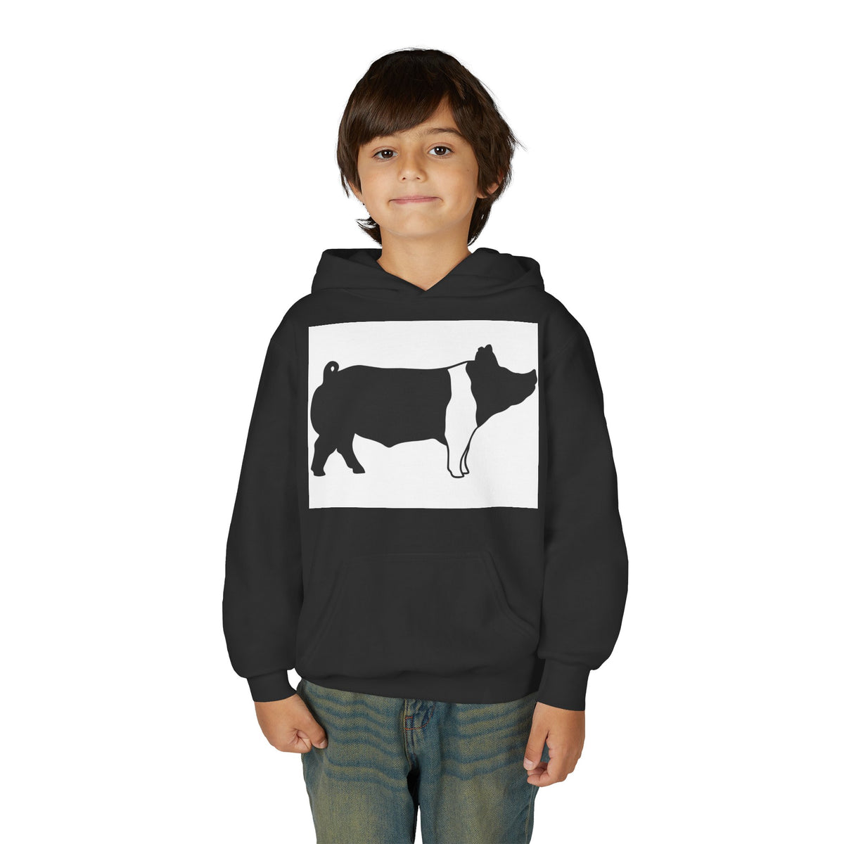 Youth Pig Silhouette Hoodie — Farm Animal Kids Sweatshirt