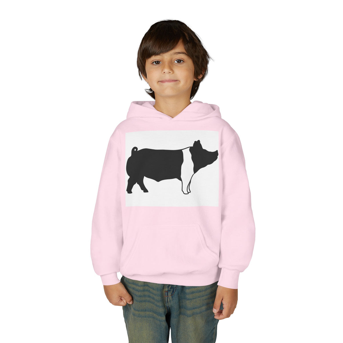 Youth Pig Silhouette Hoodie — Farm Animal Kids Sweatshirt