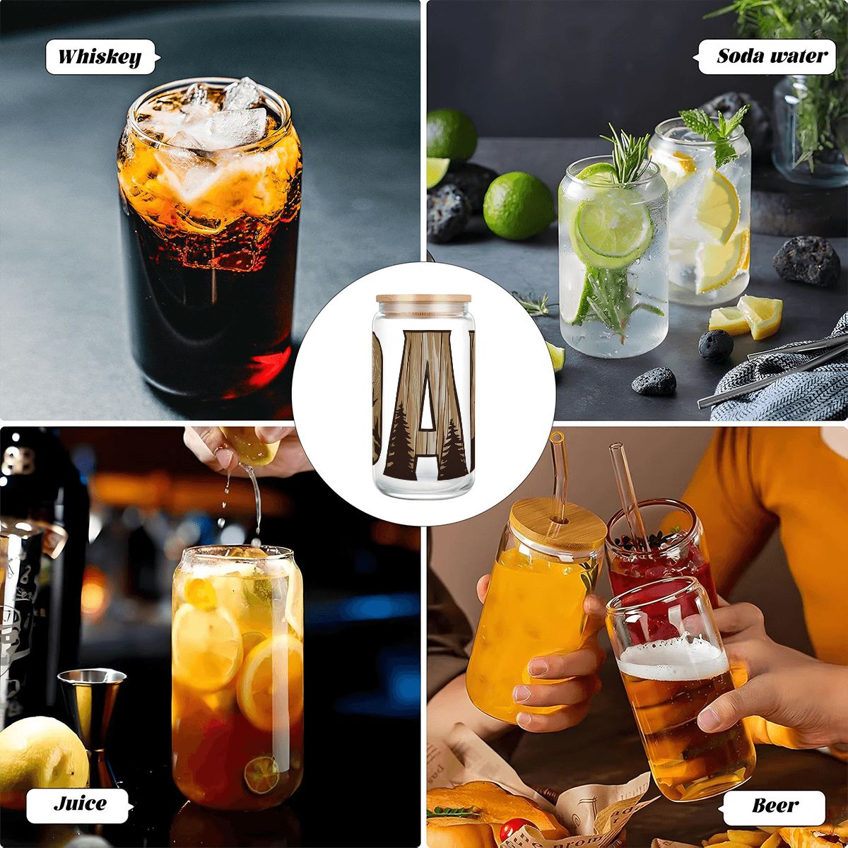 Glass Tumbler with Straw  Bamboo Lid  (16oz) Mama Hunting Dad Deer Camouflage Camo Waterfowl Deer Camo Men TShirt