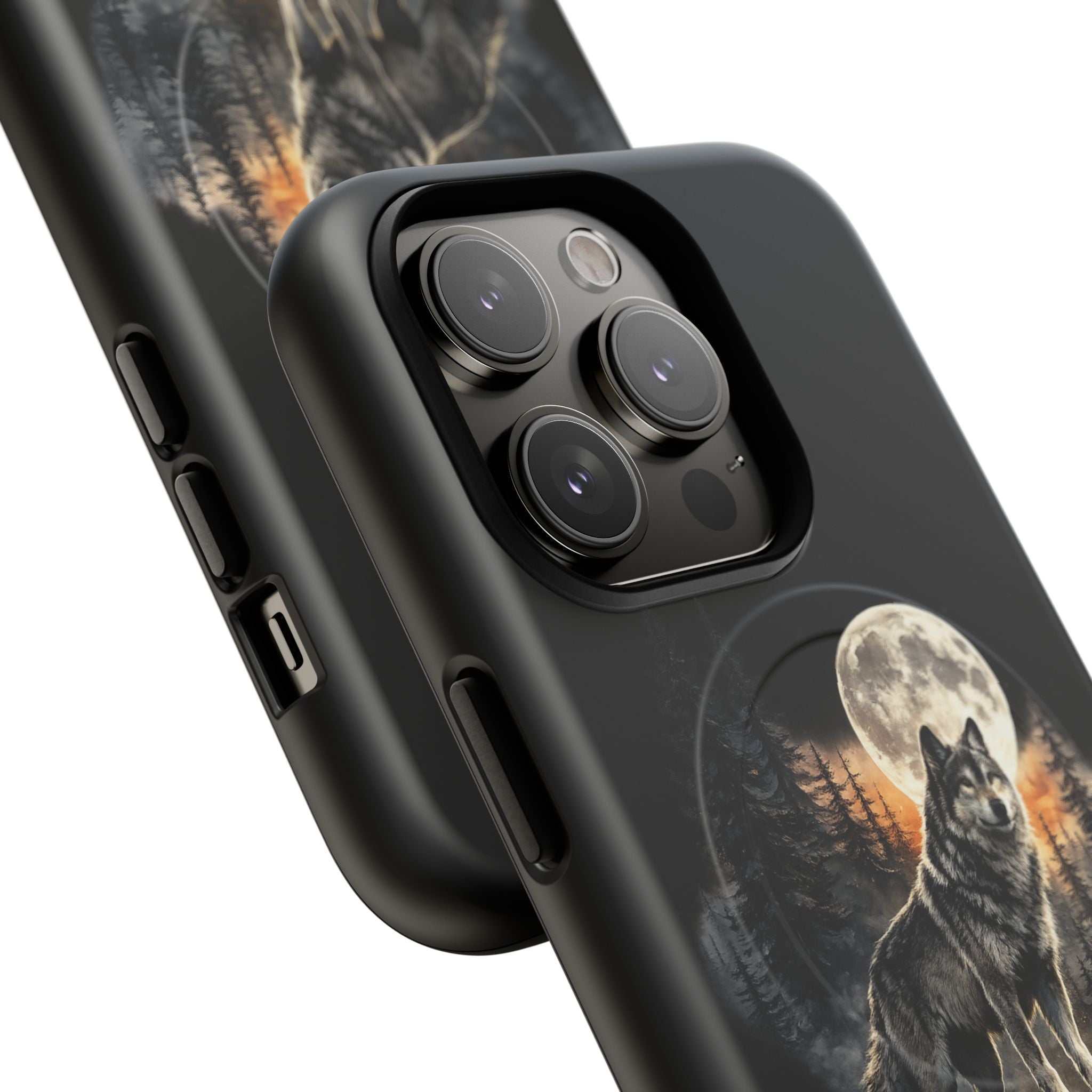 Wolf Moon Tough Magnetic Phone Case — Protective Magnetic iPhone Cover with Full Moon Forest Design