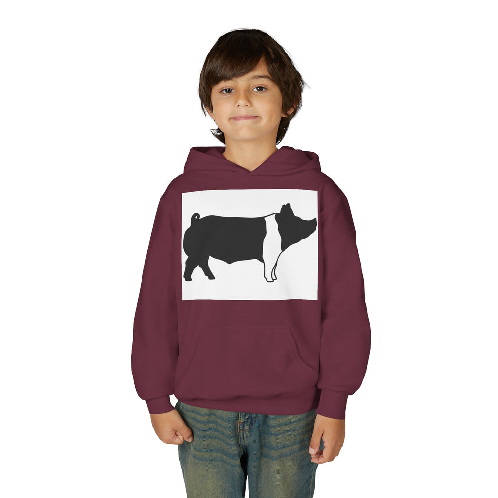 Youth Pig Silhouette Hoodie — Farm Animal Kids Sweatshirt