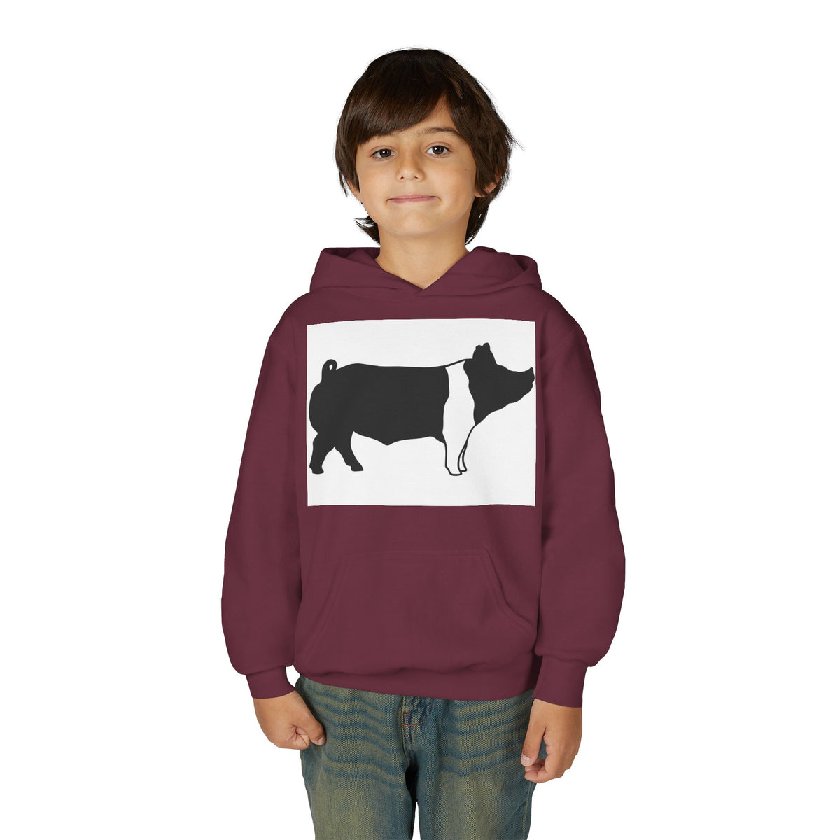 Youth Pig Silhouette Hoodie — Farm Animal Kids Sweatshirt