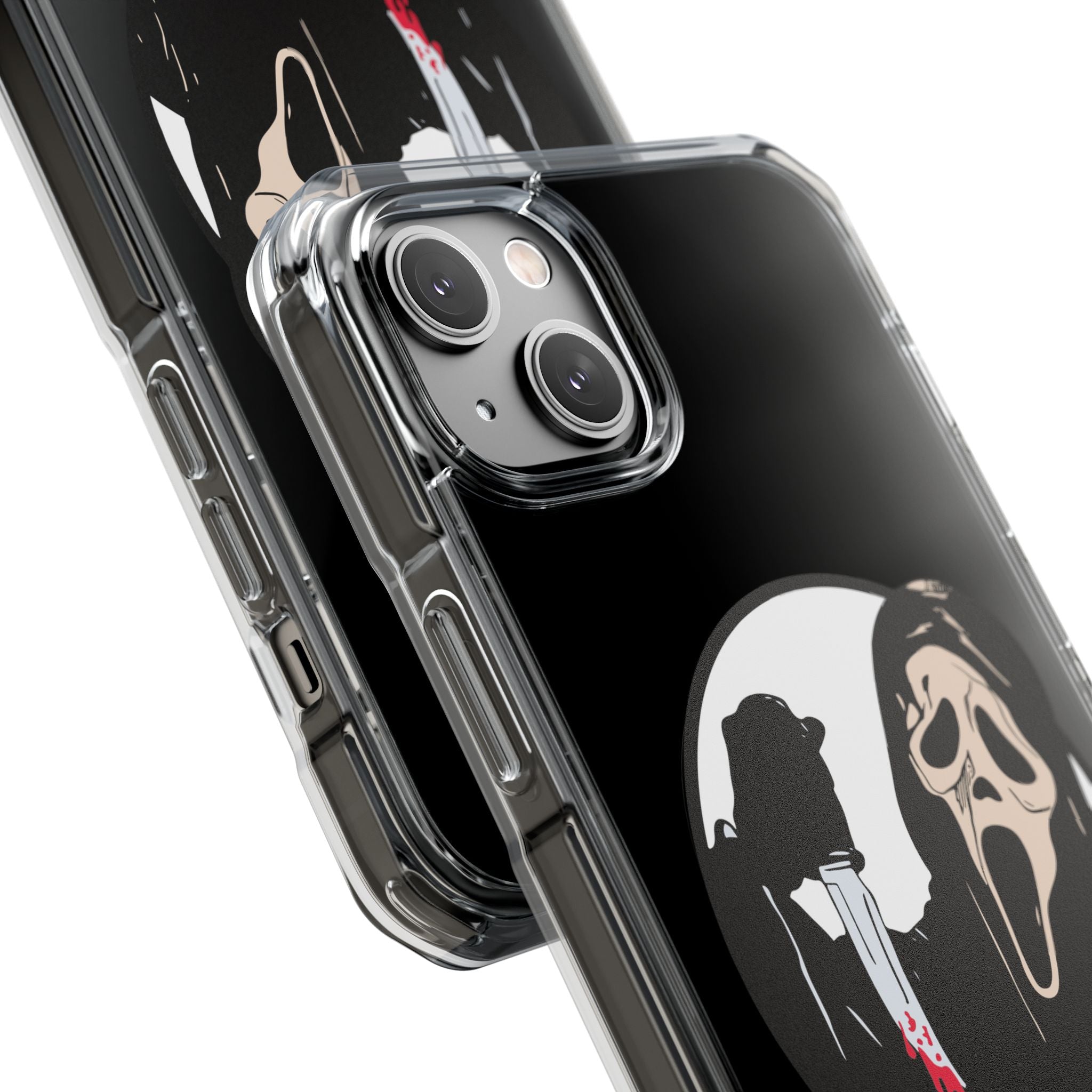 Clear Magnetic Phone Case — Scream Mask & Knife Horror Design