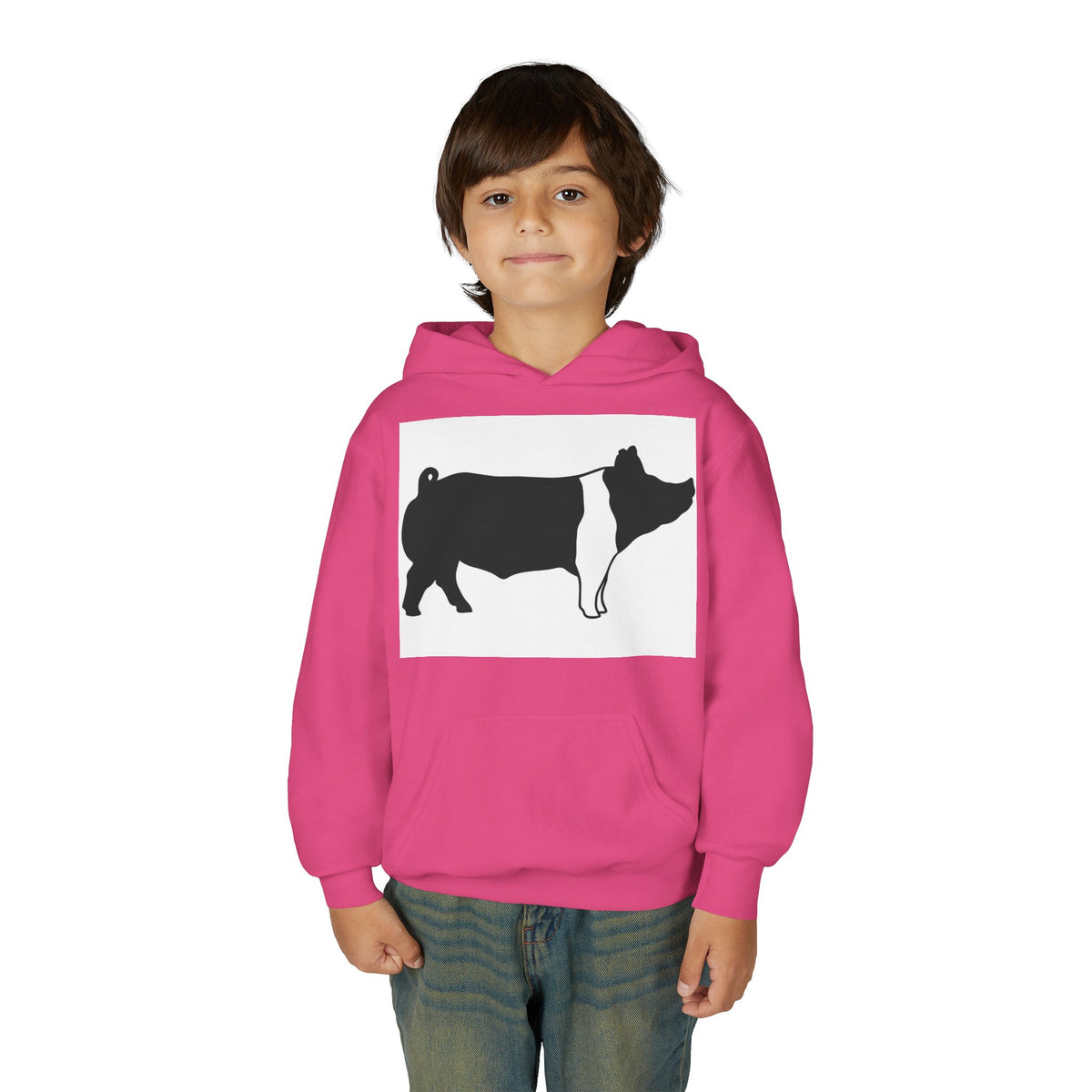 Youth Pig Silhouette Hoodie — Farm Animal Kids Sweatshirt