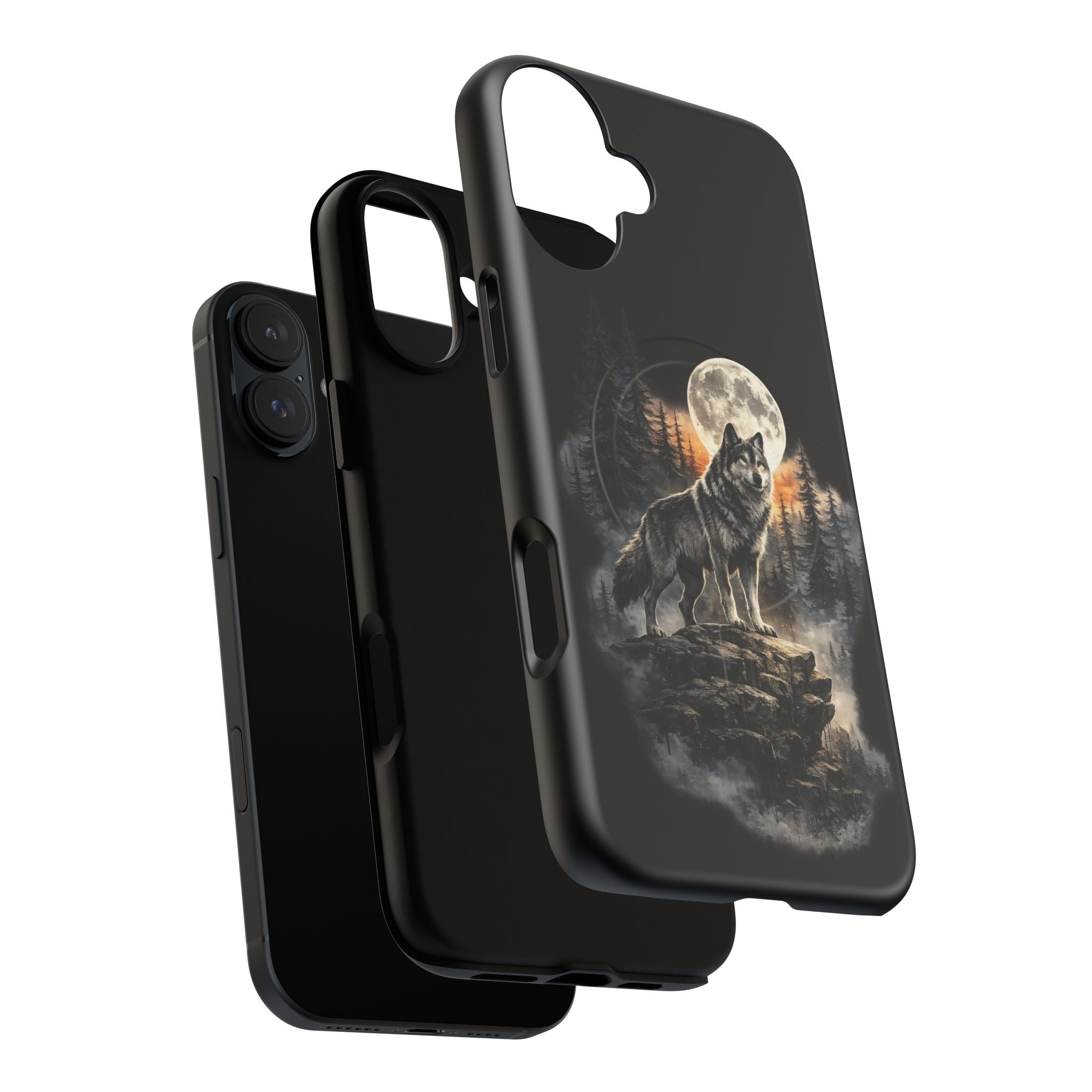 Wolf Moon Tough Magnetic Phone Case — Protective Magnetic iPhone Cover with Full Moon Forest Design