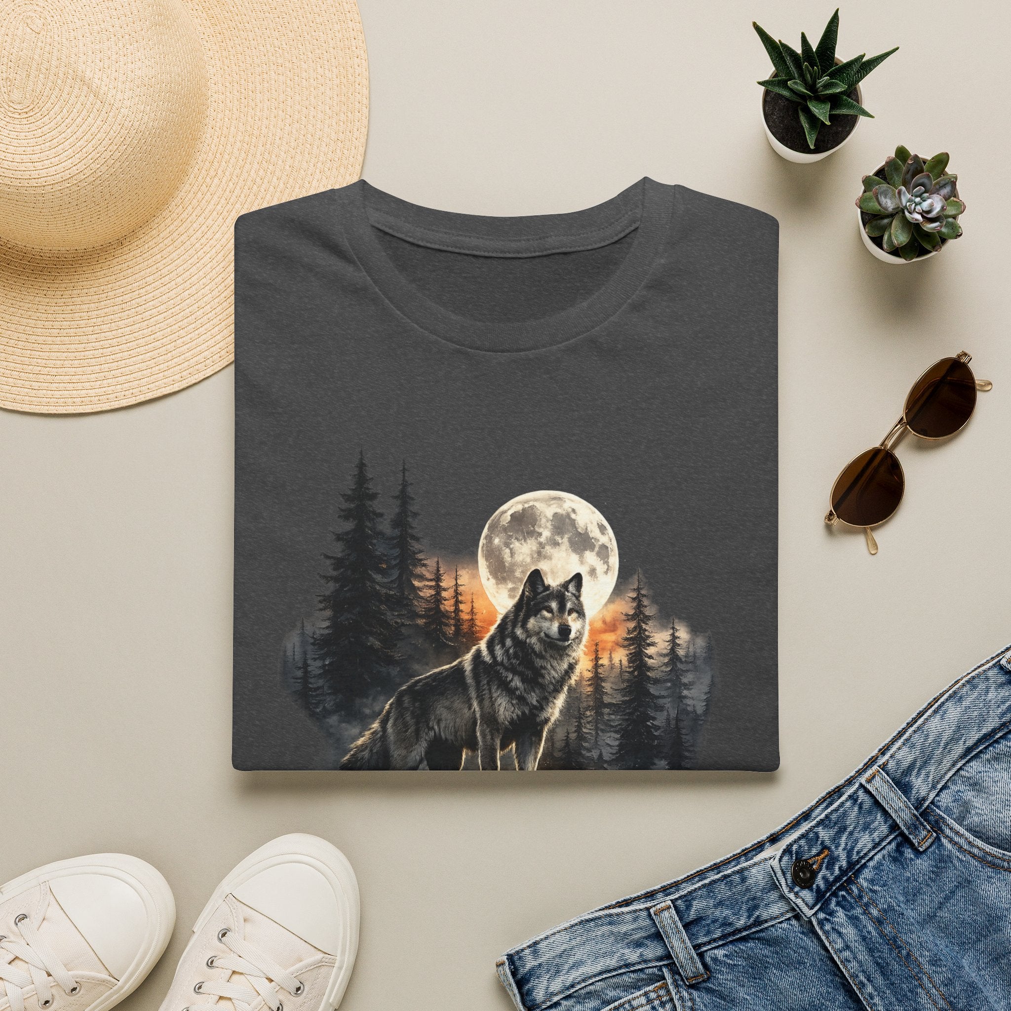 Wolf Moon T‑Shirt — Howling Wolf Forest Graphic Tee
