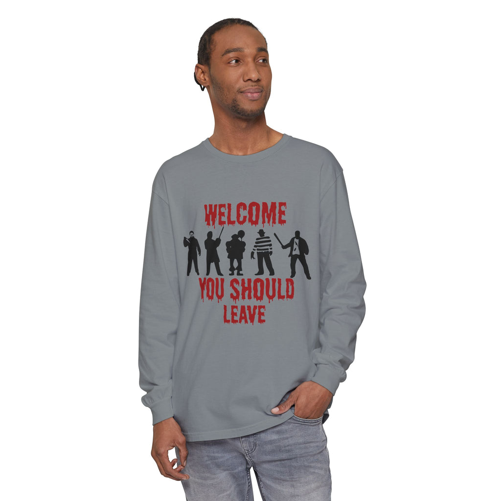 Welcome You Should Leave Long Sleeve T-Shirt — Horror Movie Silhouette Tee