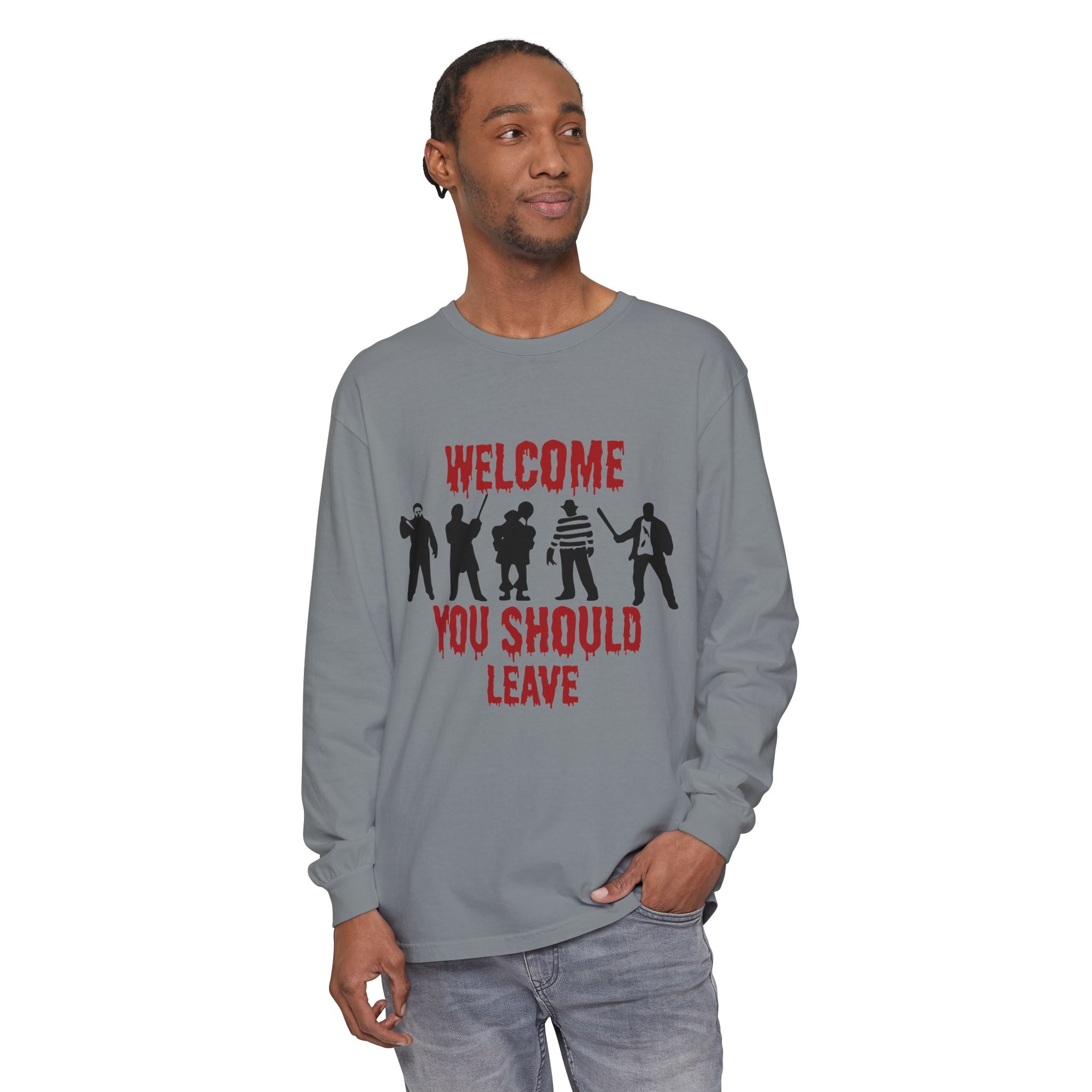 Welcome You Should Leave Long Sleeve T-Shirt — Horror Movie Silhouette Tee