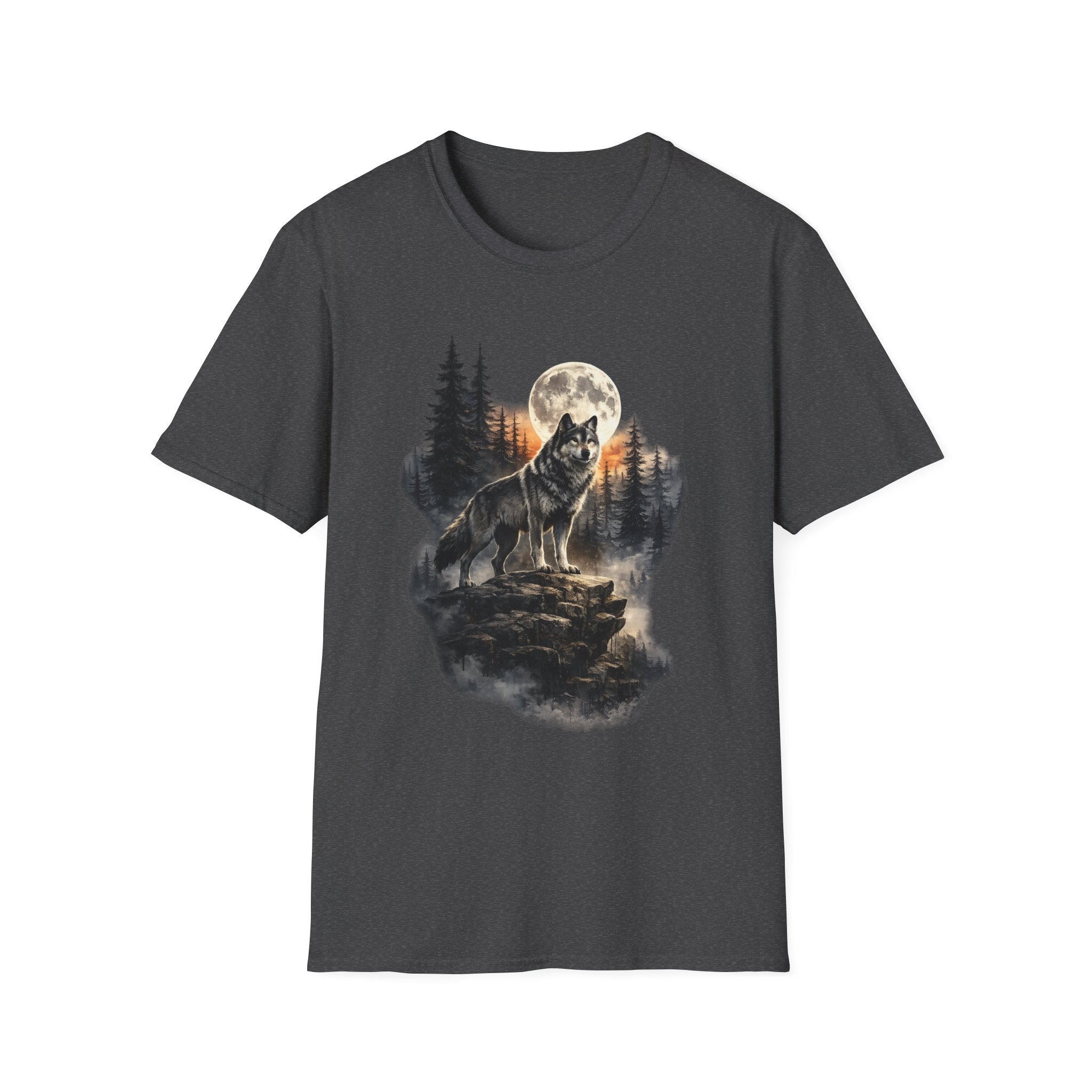 Wolf Moon T‑Shirt — Howling Wolf Forest Graphic Tee
