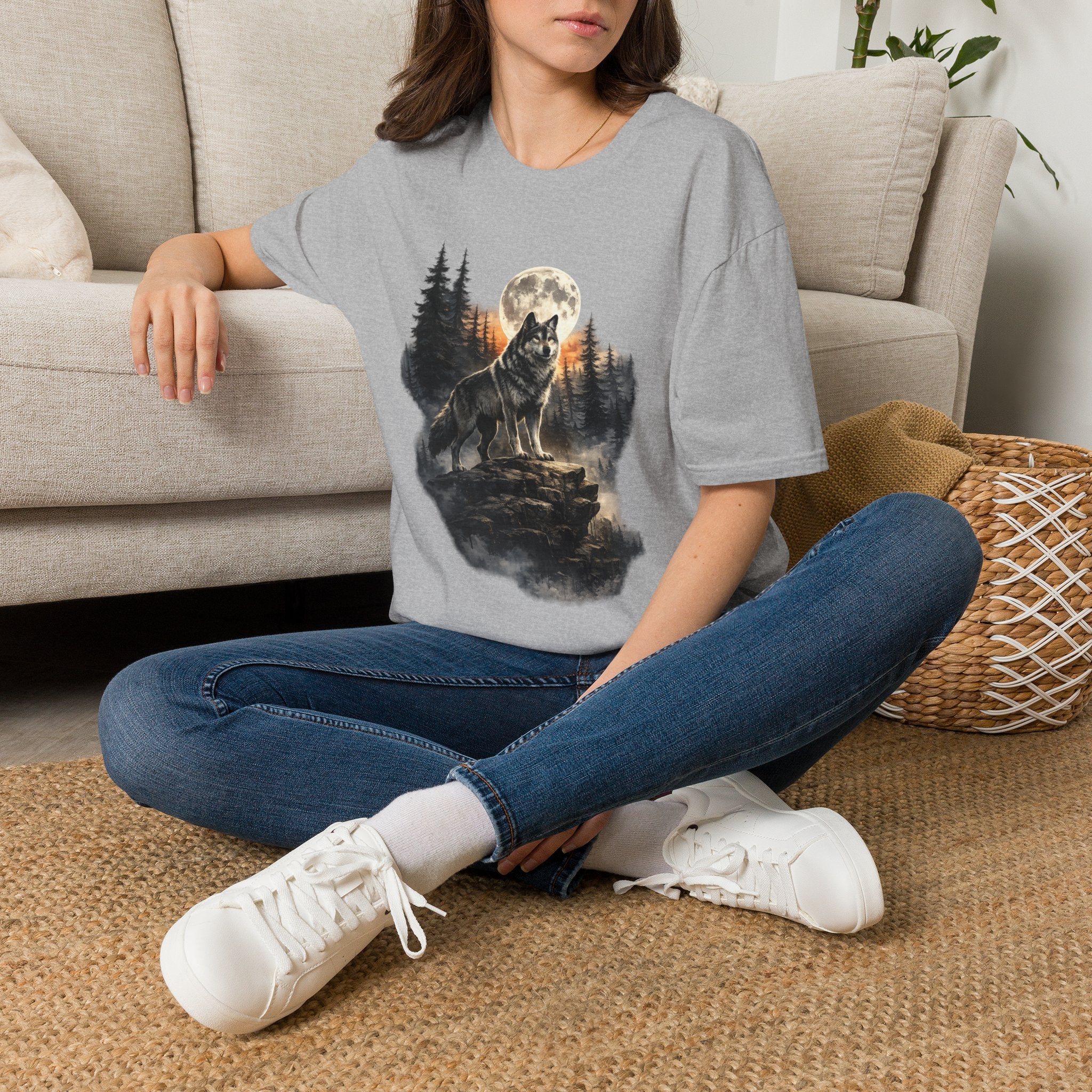 Wolf Moon T‑Shirt — Howling Wolf Forest Graphic Tee