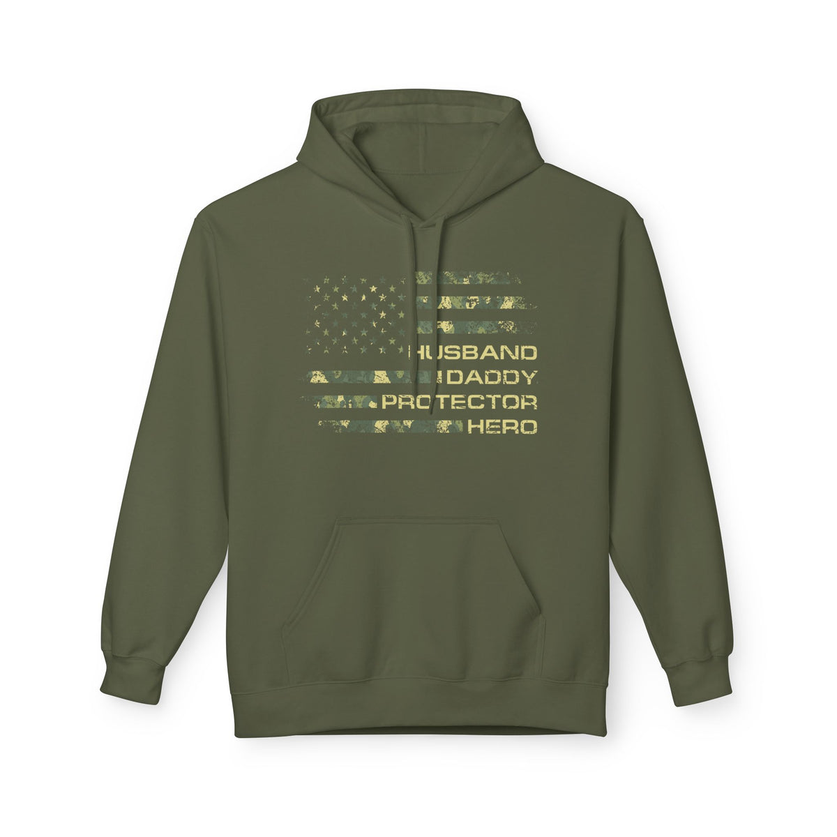 Veteran Tribute Flag Hoodie – 'Husband Daddy Protector Hero' Camouflage Pullover
