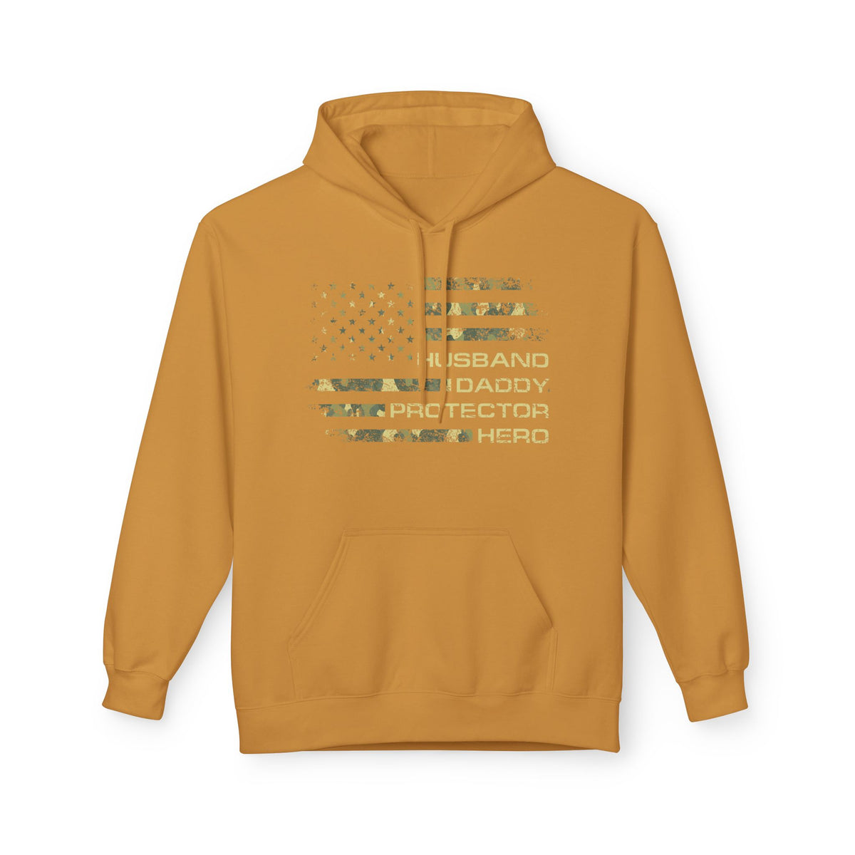 Veteran Tribute Flag Hoodie – 'Husband Daddy Protector Hero' Camouflage Pullover