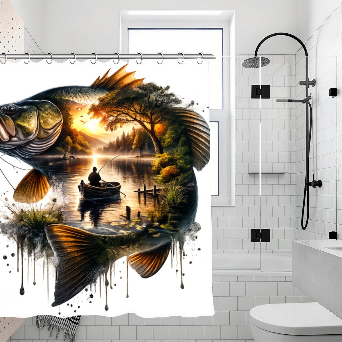 Shower Curtain 70.8"x70.8" (Made in USA) DeerFish 70