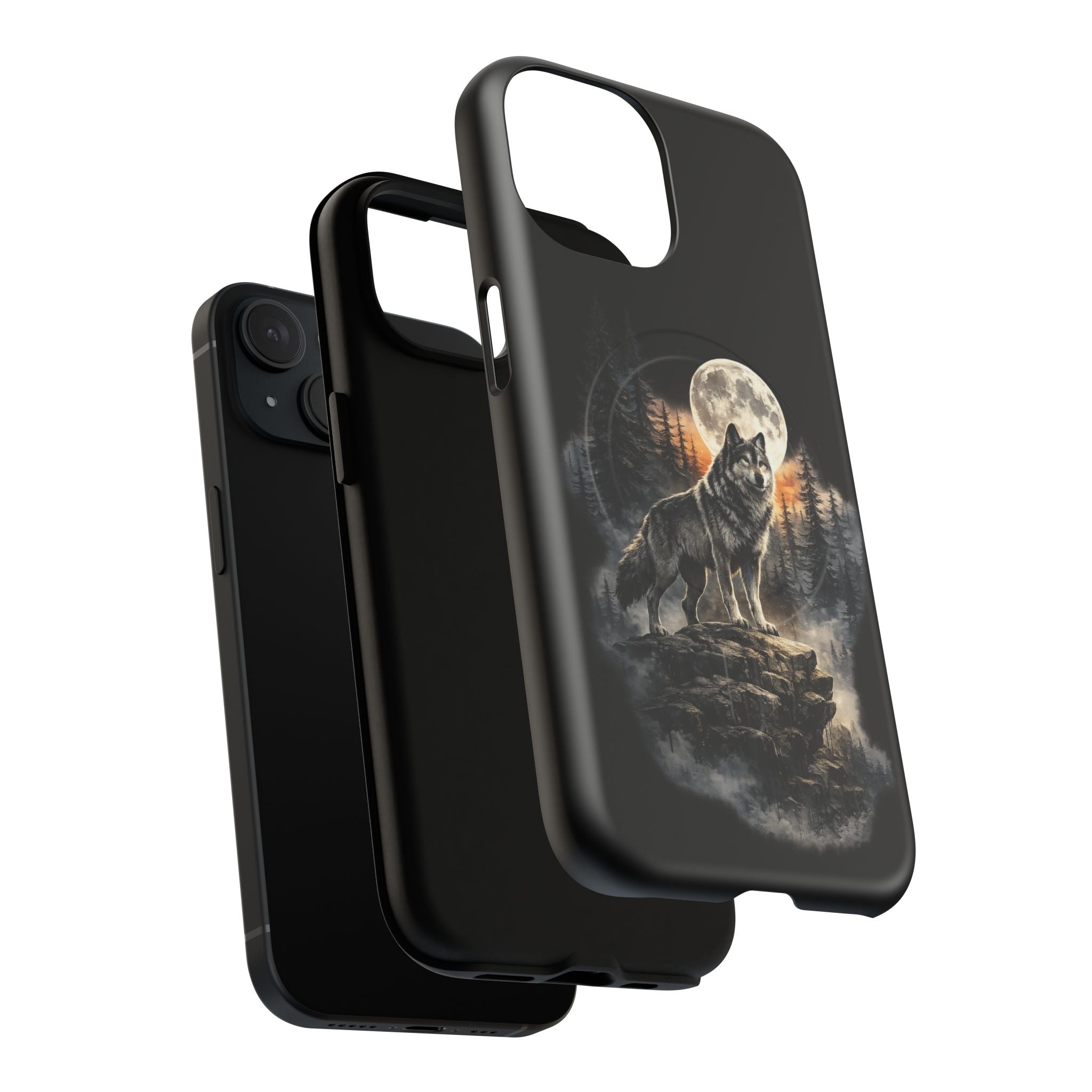 Wolf Moon Tough Magnetic Phone Case — Protective Magnetic iPhone Cover with Full Moon Forest Design