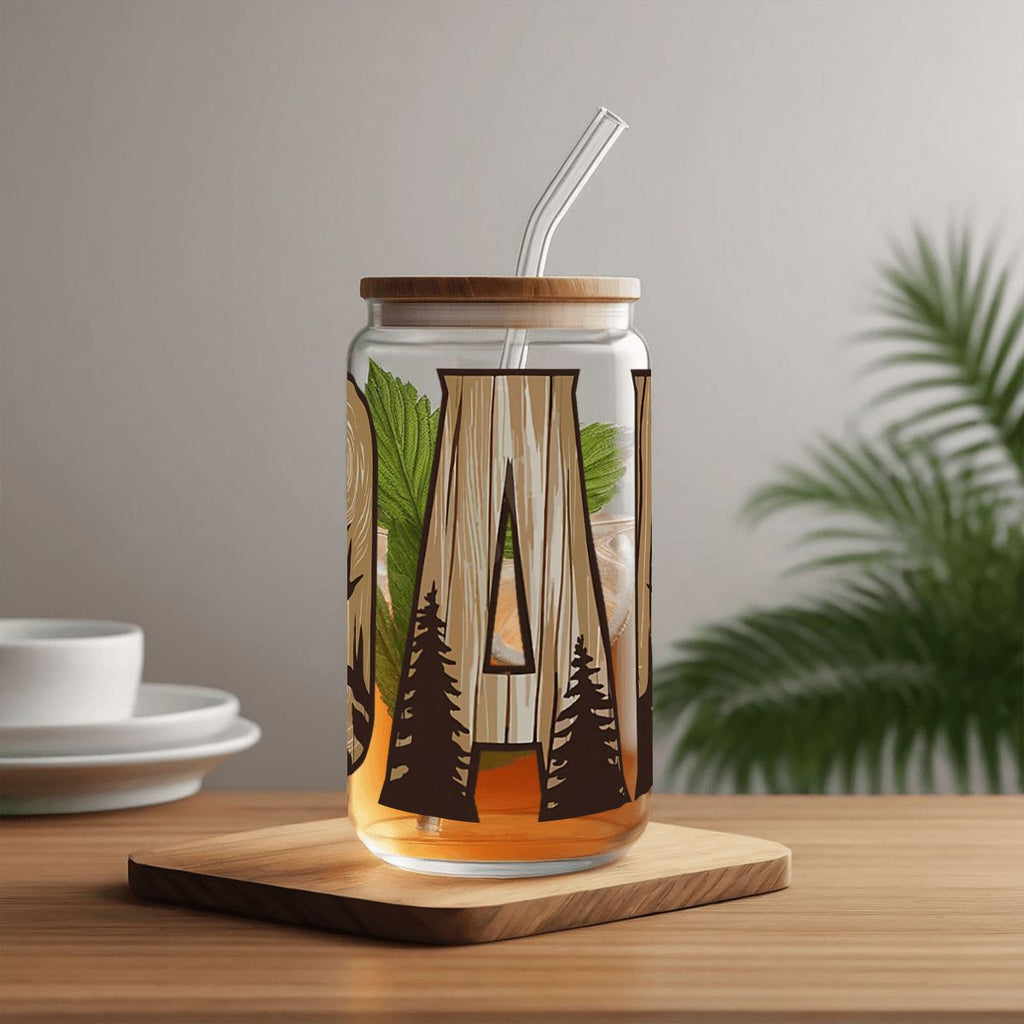 Glass Tumbler with Straw  Bamboo Lid  (16oz) Mama Hunting Dad Deer Camouflage Camo Waterfowl Deer Camo Men TShirt