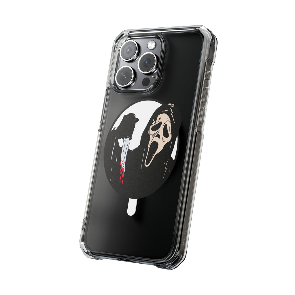Clear Magnetic Phone Case — Scream Mask & Knife Horror Design